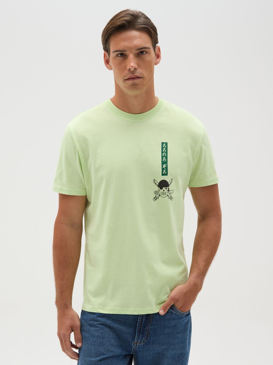 Men's pure cotton green regular fit T-shirt with One Piece print_0