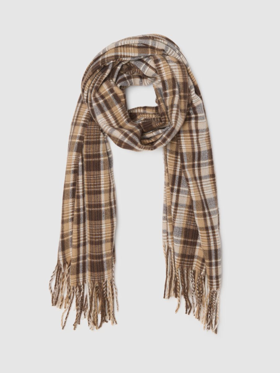 Multicolour Check Scarf with Fringes_0