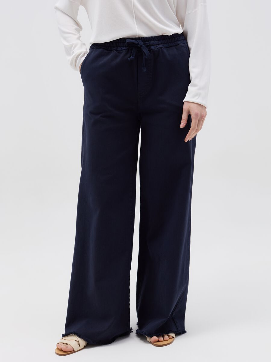 Fleece palazzo trousers with raw edging_1