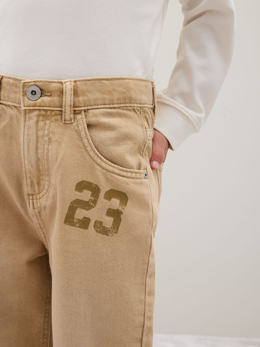 Pantaloni da bambino in puro cotone beige baggy_3