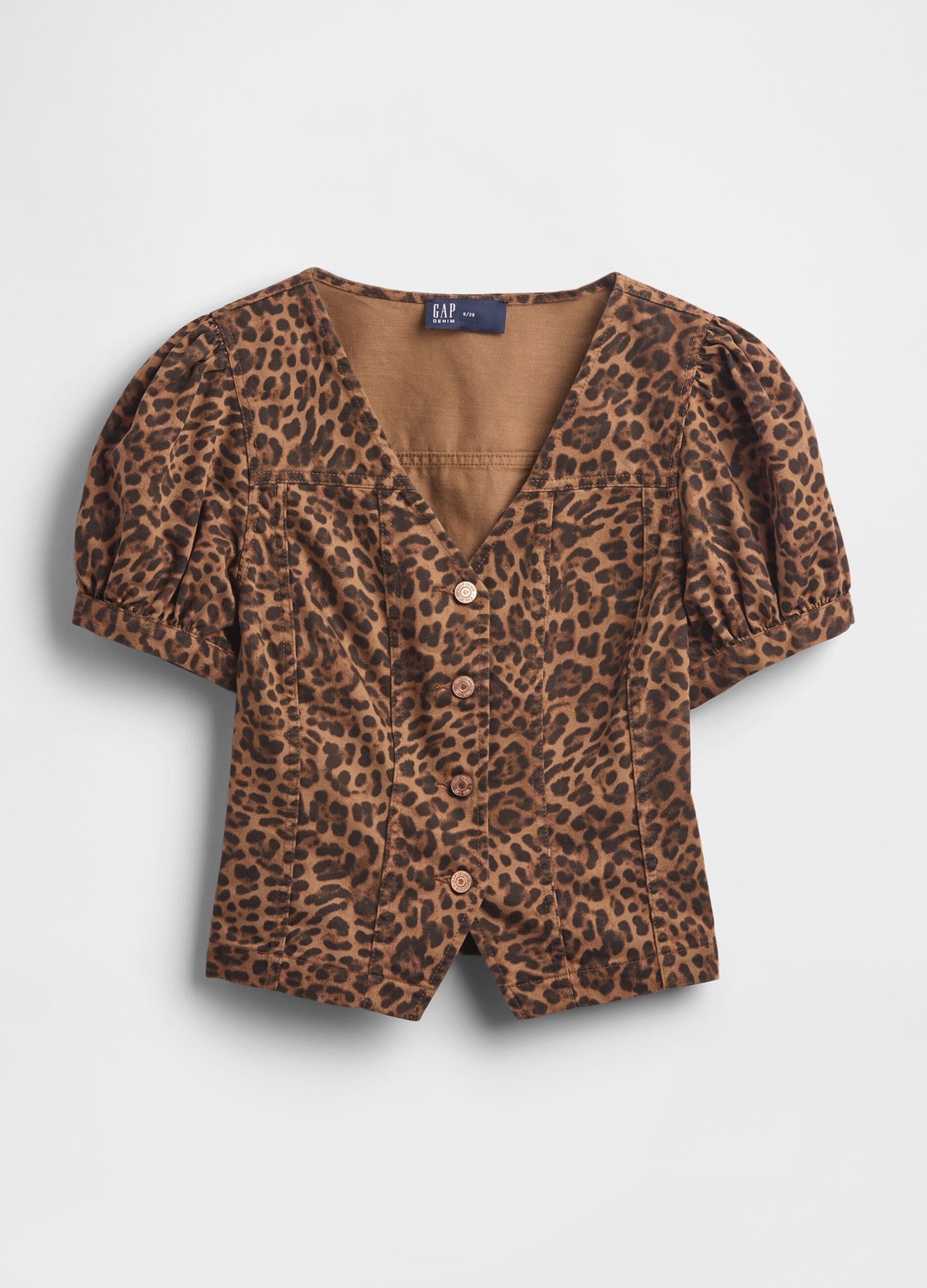 Brown short-sleeve leopard print shirt