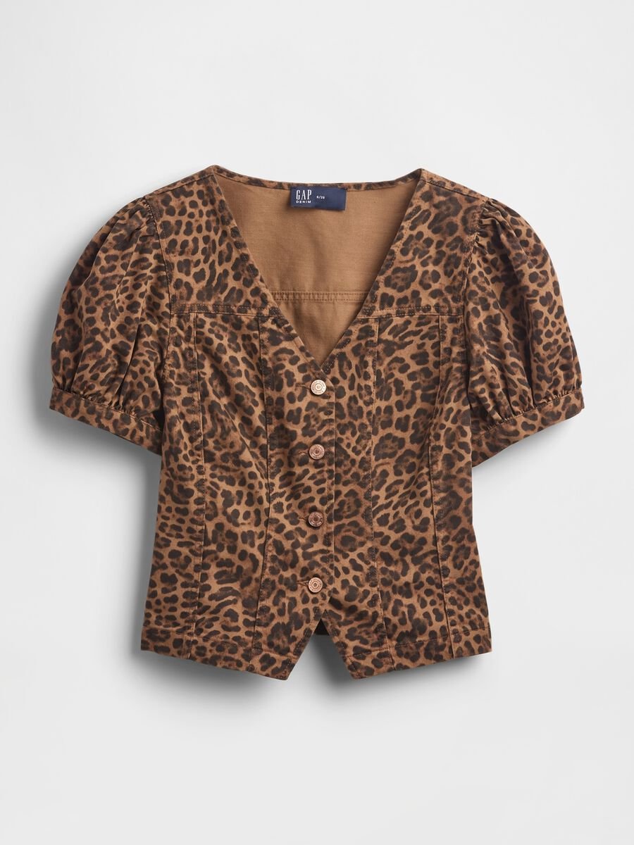 Brown short-sleeve leopard print shirt_5