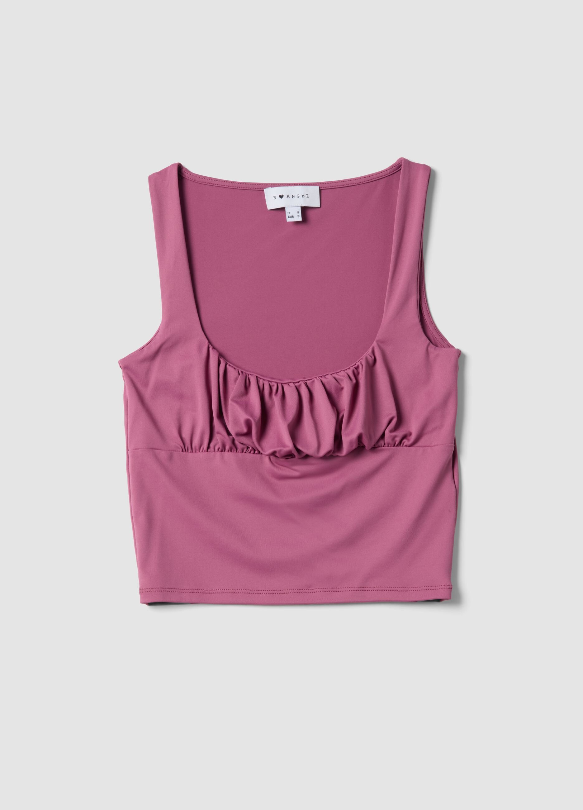 Pink regular-fit stretch tank top with pleats