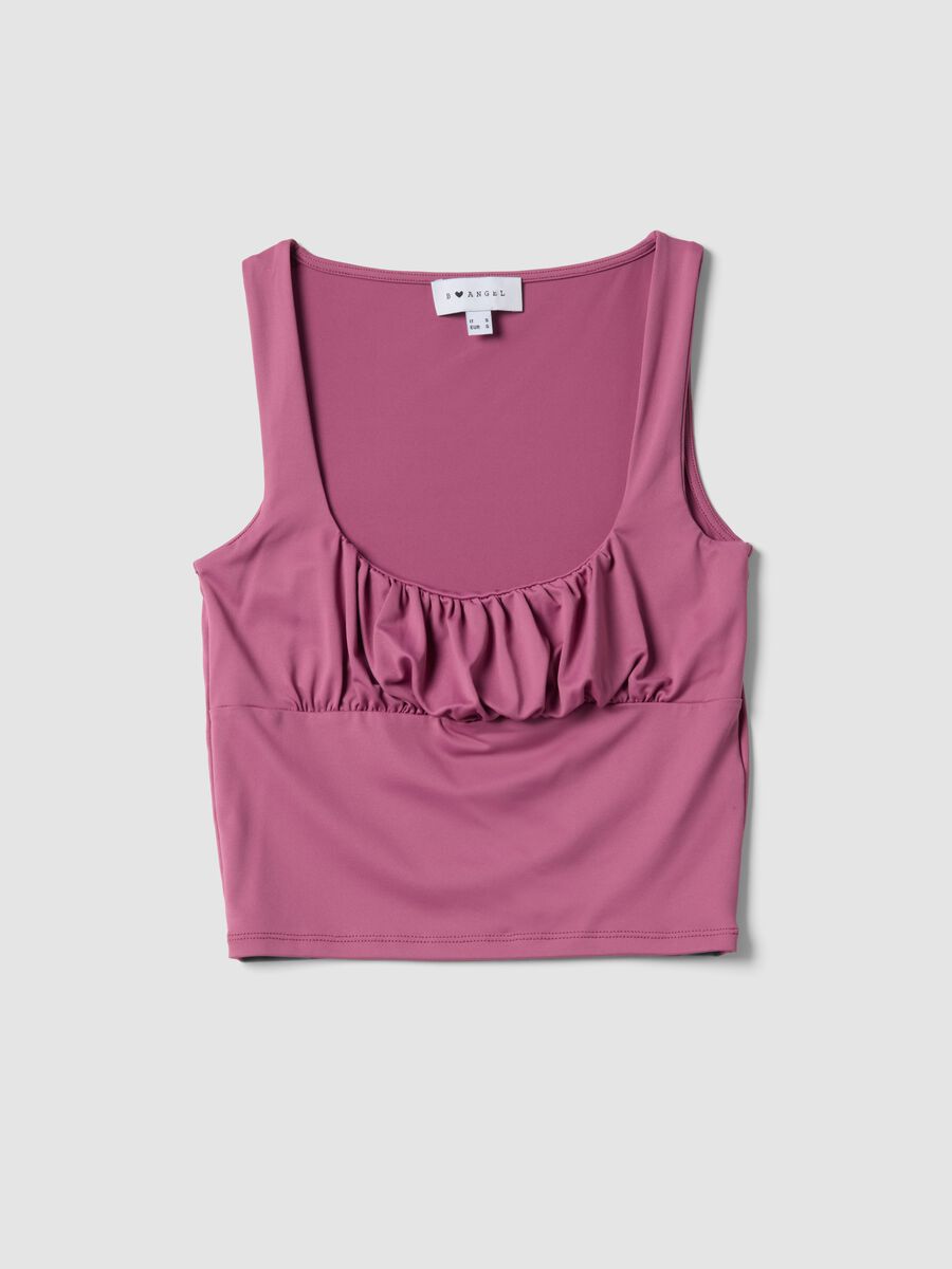 Tank top in tessuto elasticizzato rosa regular fit con pieghe_0