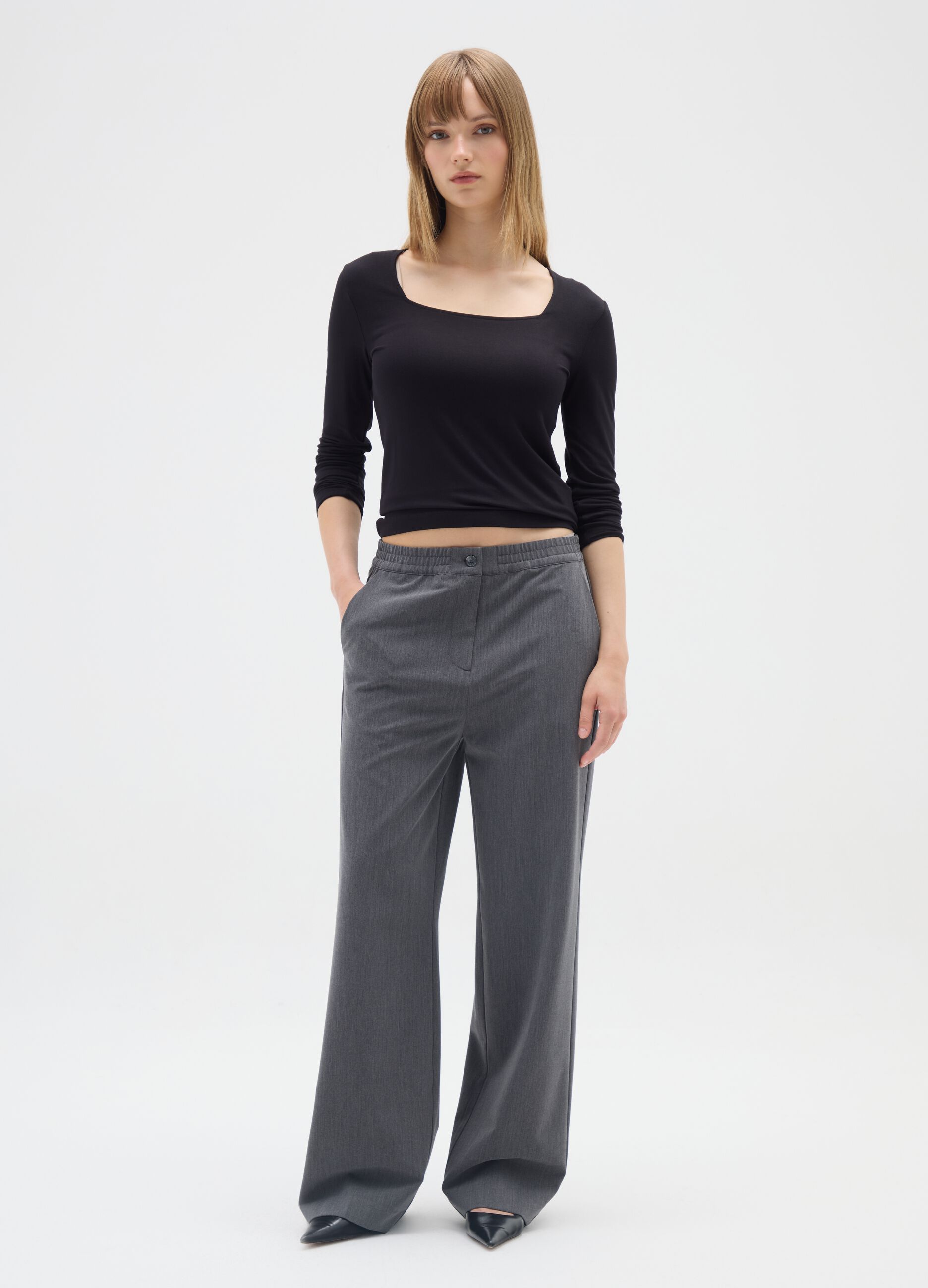 Grey Wide-Leg Trousers