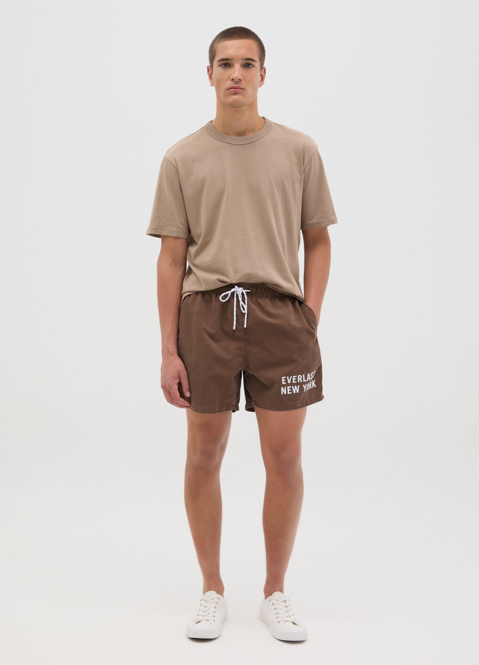 Costume boxer da bagno marrone stampa logo