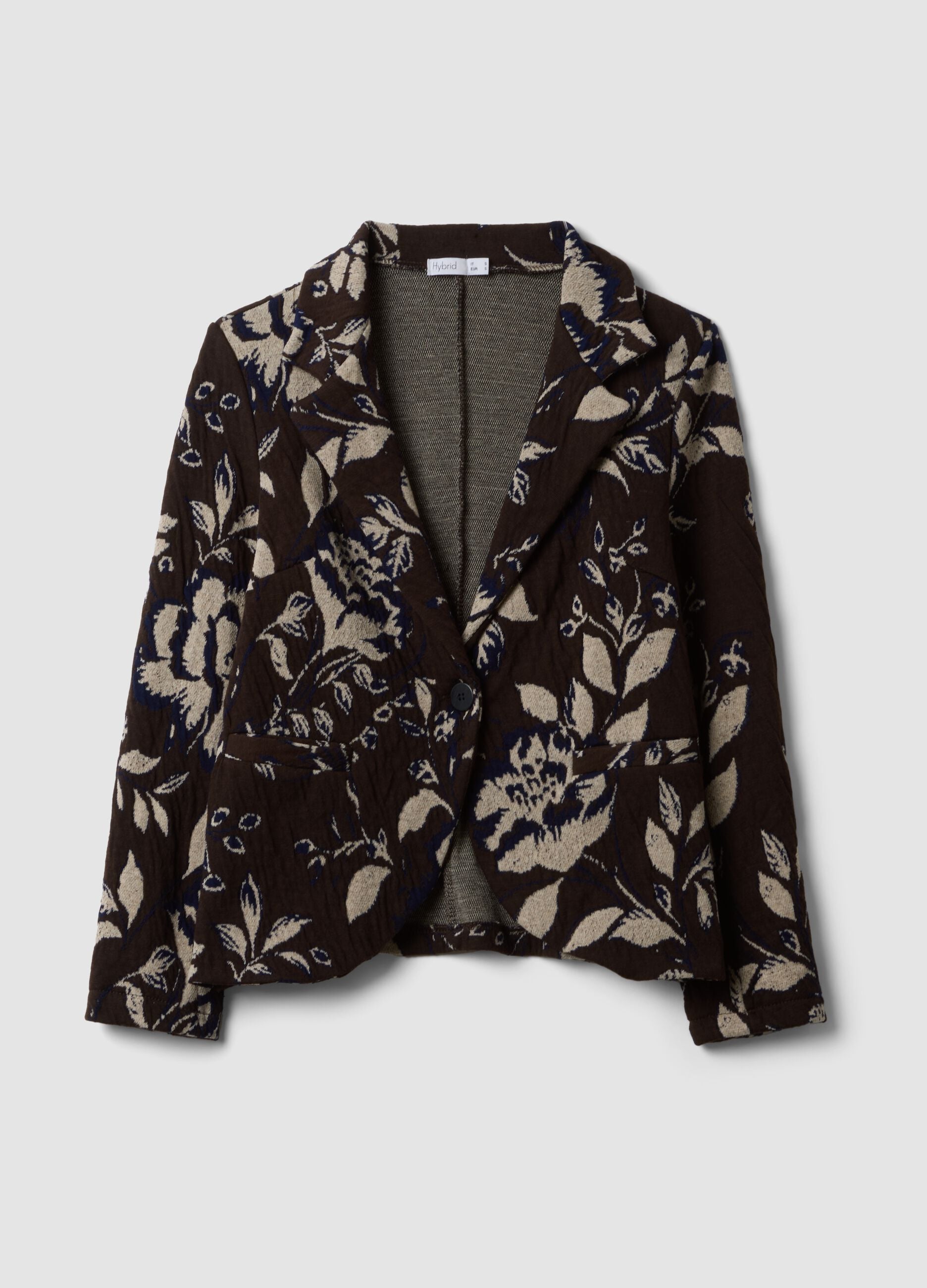Brown regular-fit stretch cotton-blend jacket with floral pattern