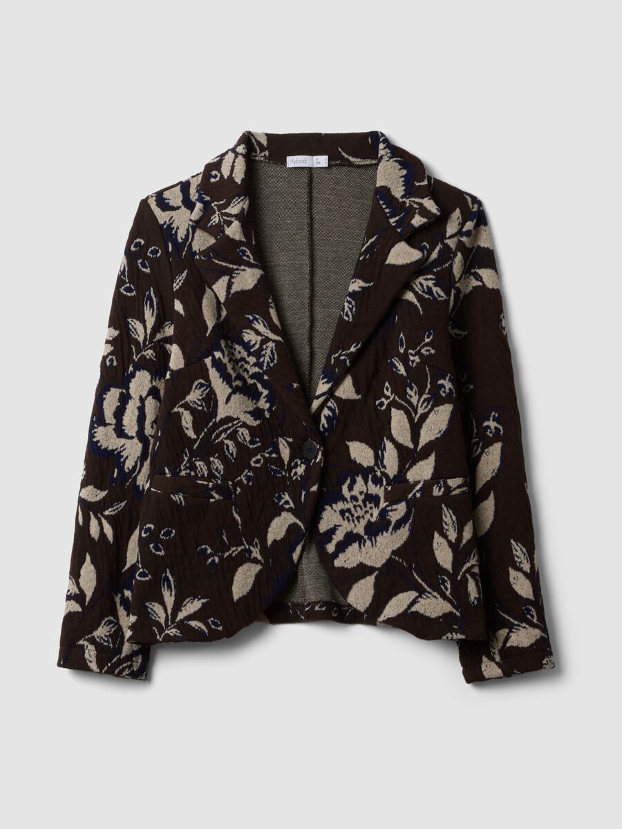 Giacca marrone in misto cotone elasticizzato con fantasia floreale regular fit_0