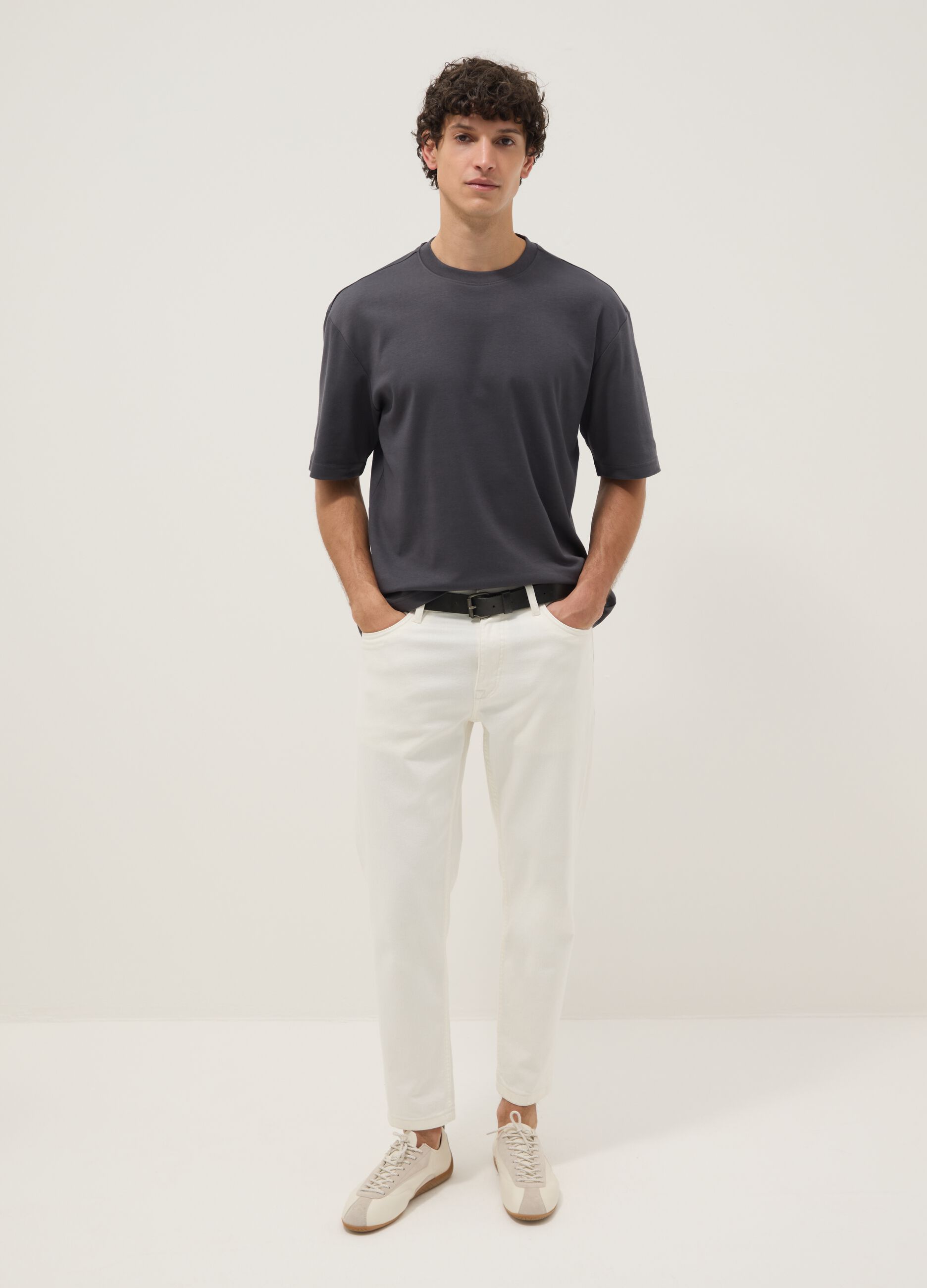 Grey pure cotton short-sleeve T-shirt in a relaxed fit