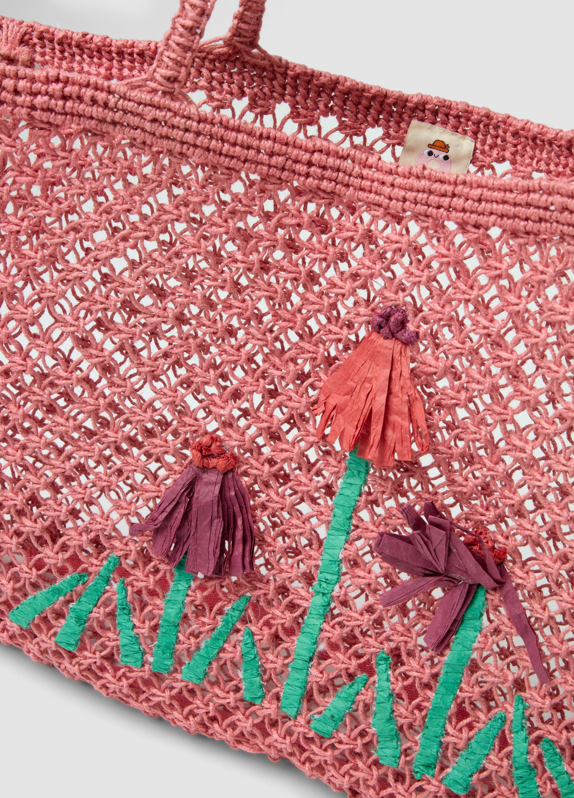 Borsa da mare in misto juta a rete traforata multicolor