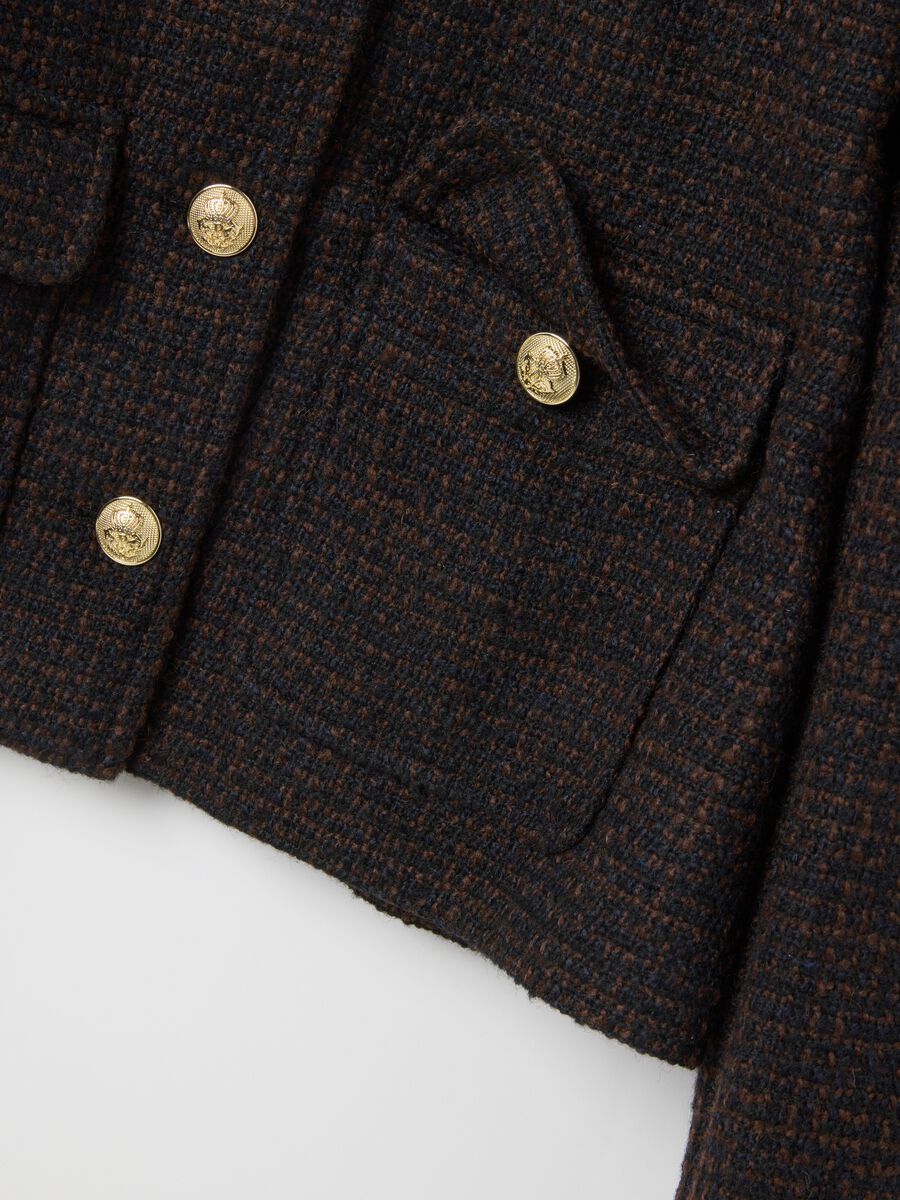Blazer in misto lana marrone con bottoni dorati_1
