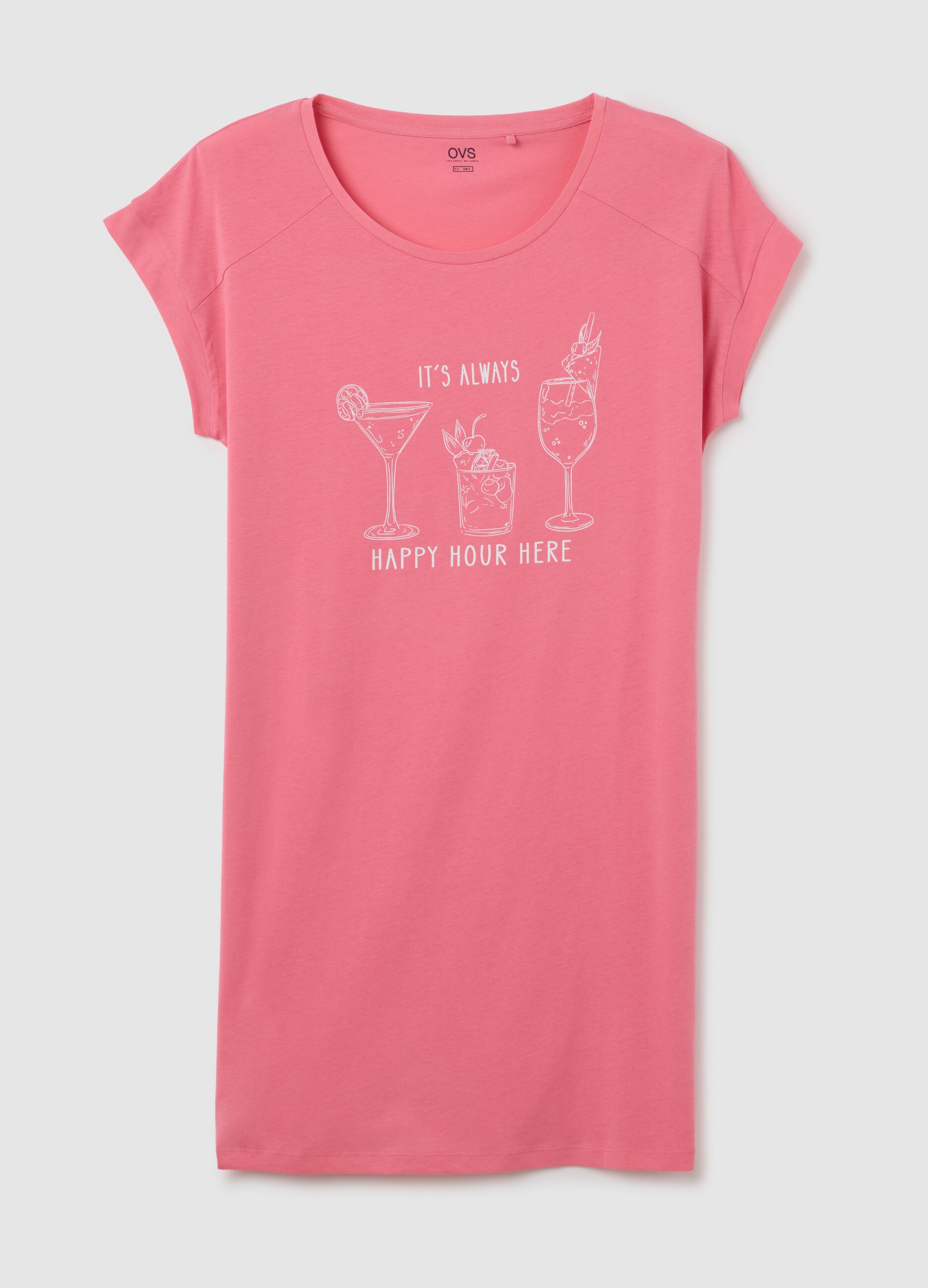 Women's pink pure cotton dress with cocktail print
