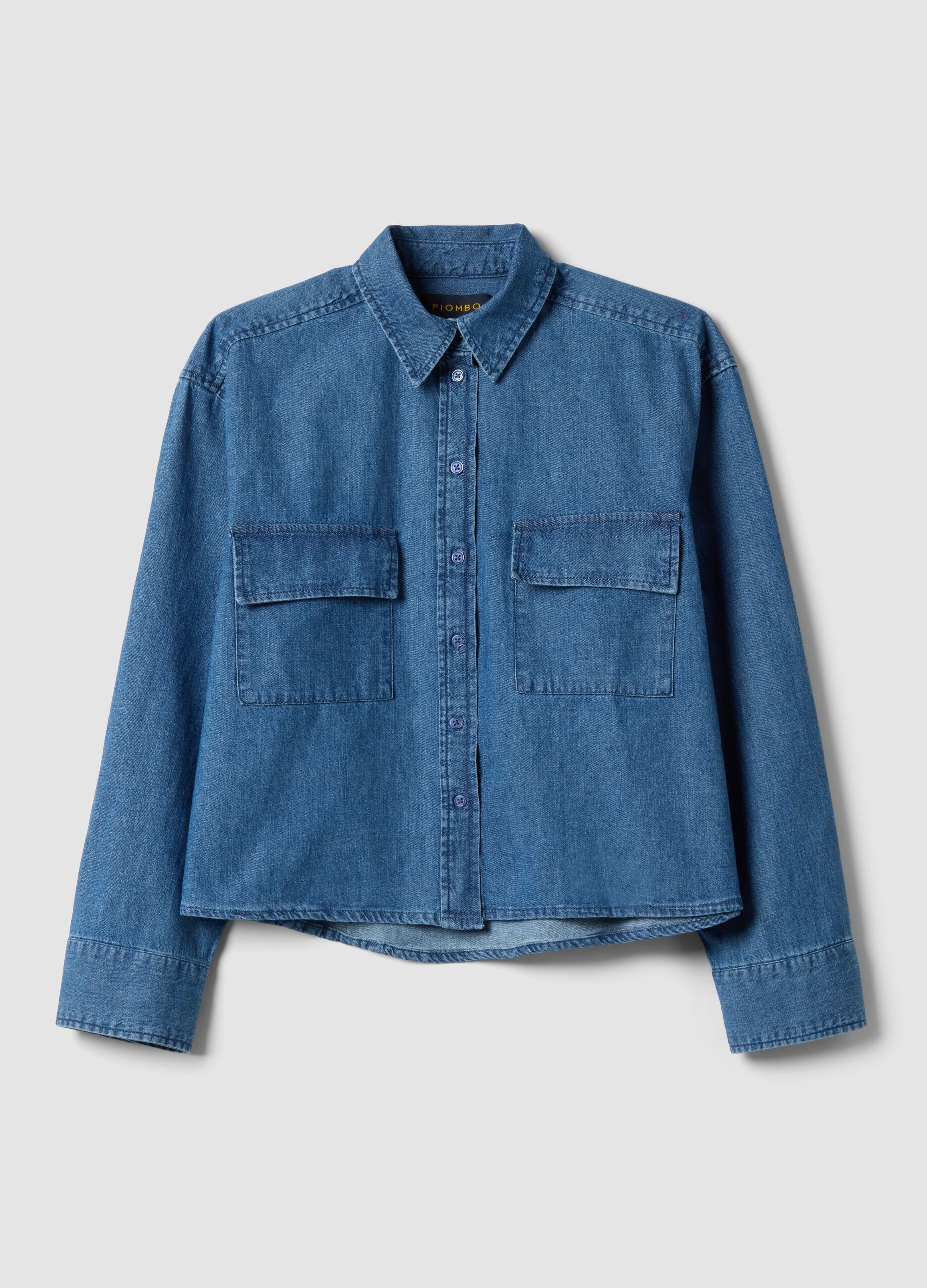 Regular fit blue denim pure cotton shirt