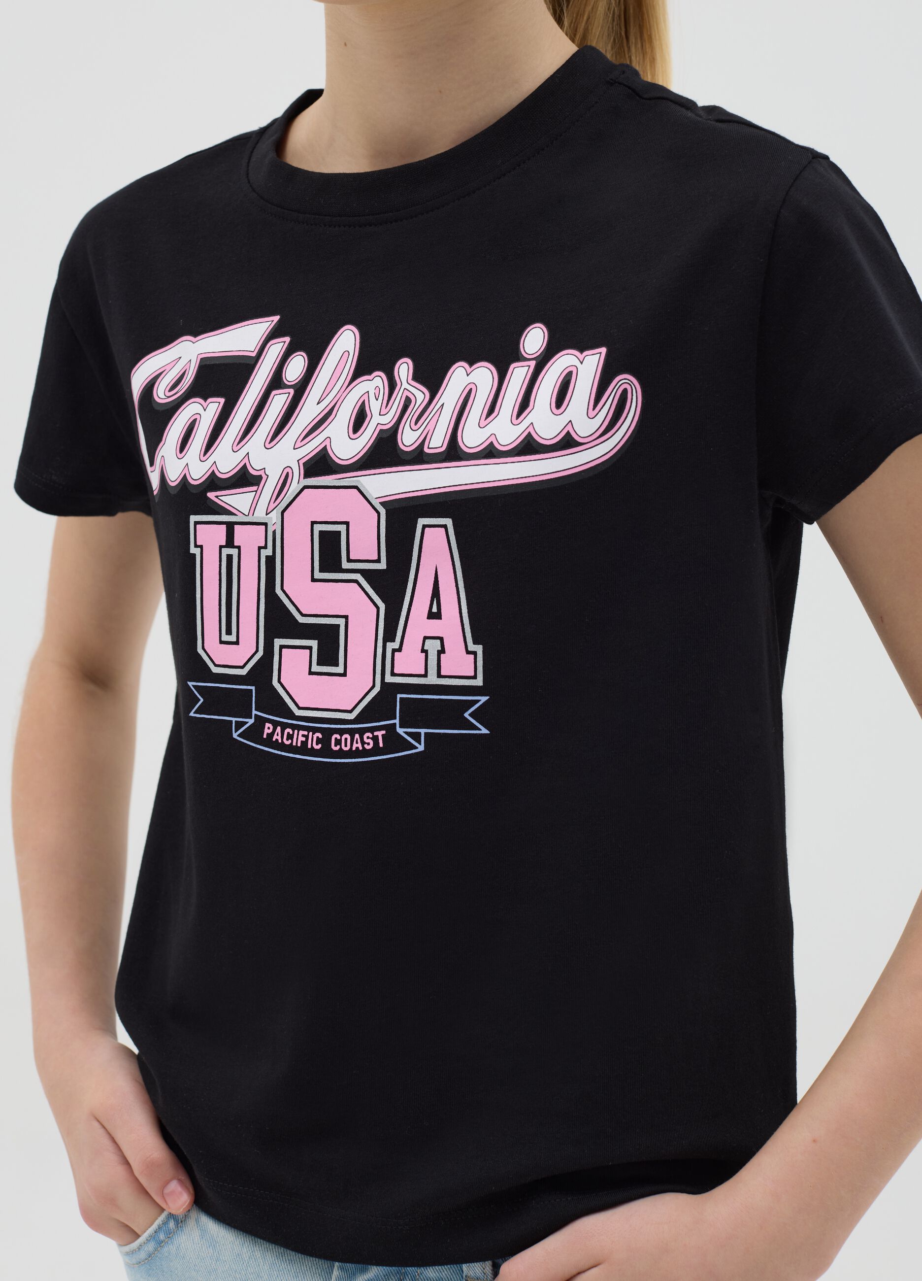 White cotton T-shirt with lettering print