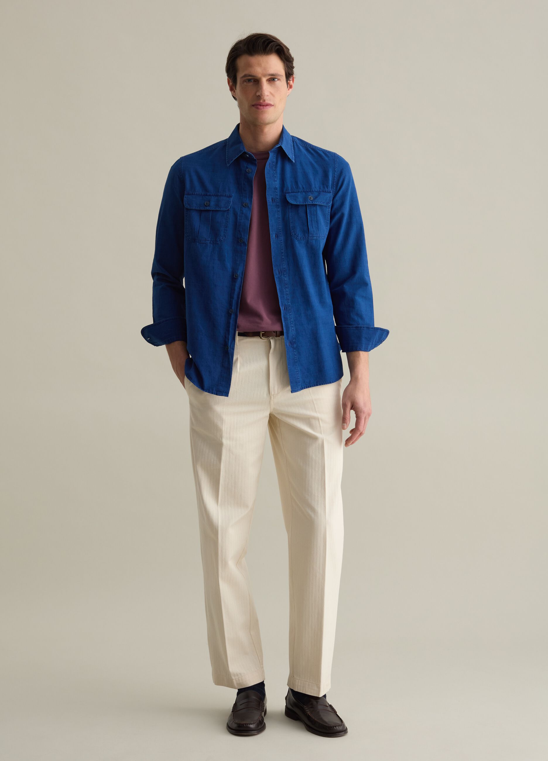 Solid colour shacket in cotton