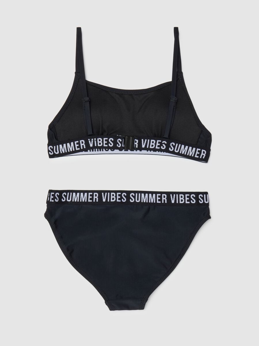 Girls' black stretch fabric swimsuit with elastic band_1