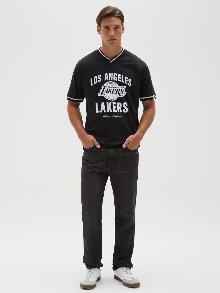 Maglia in puro cotone nera con stampa Los Angeles Lakers_1