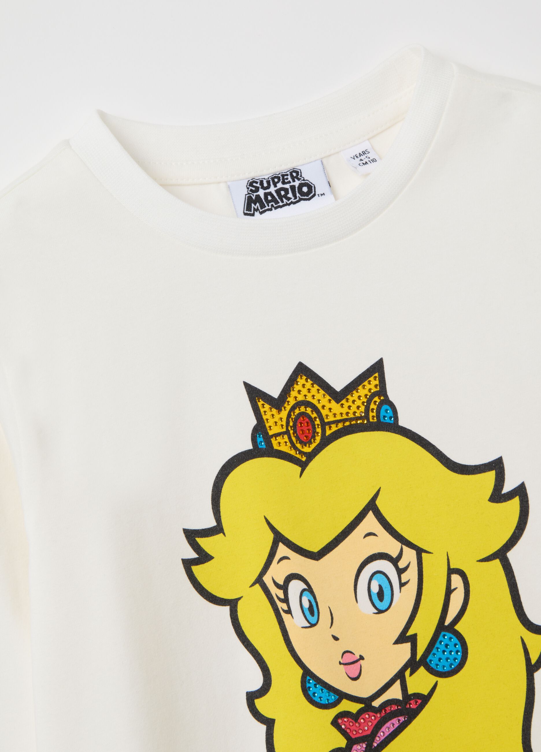 White girls' stretch cotton T-shirt, regular fit with print