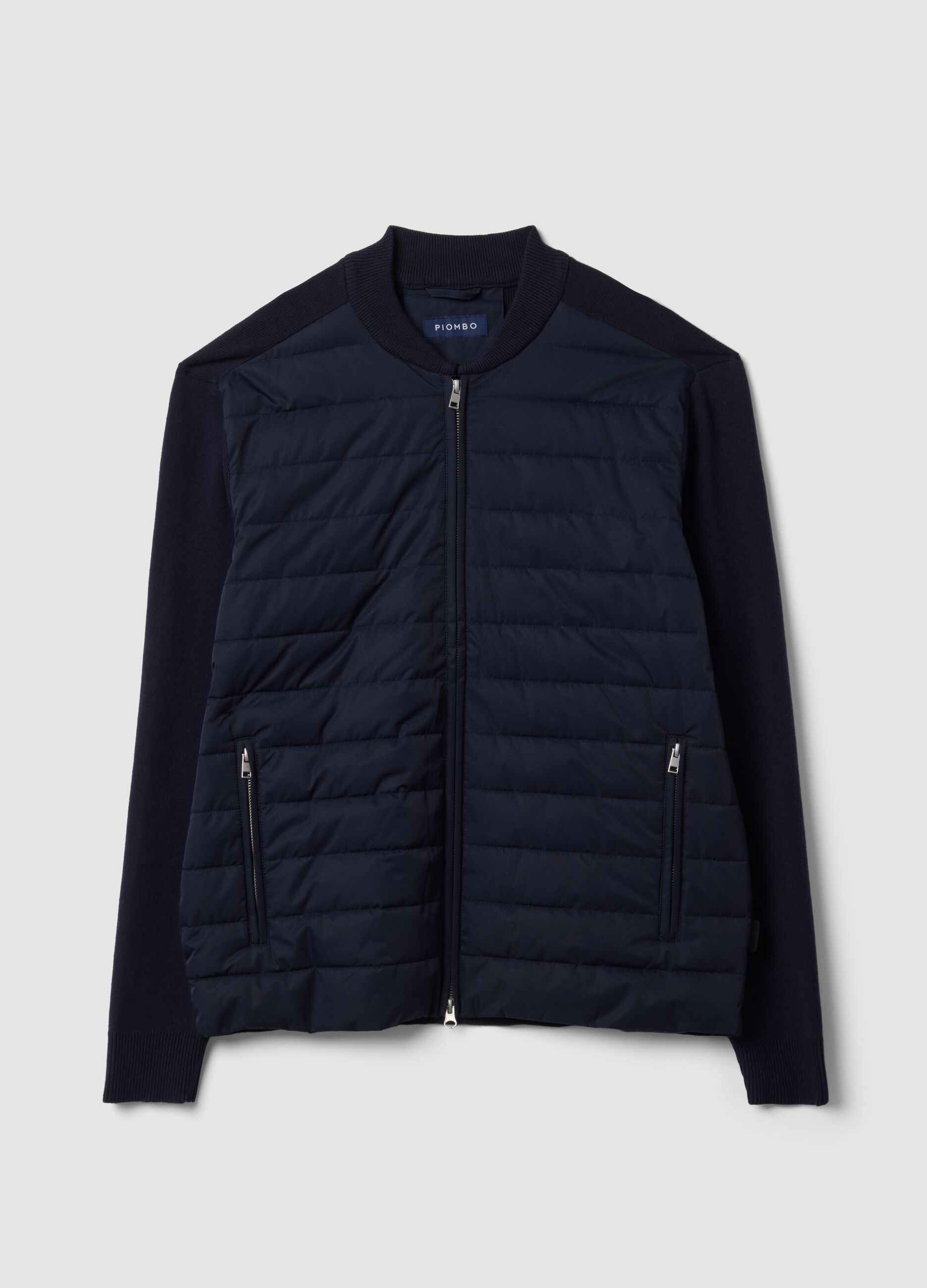 Giacca blu in puro cotone con zip e maniche in maglia regular fit
