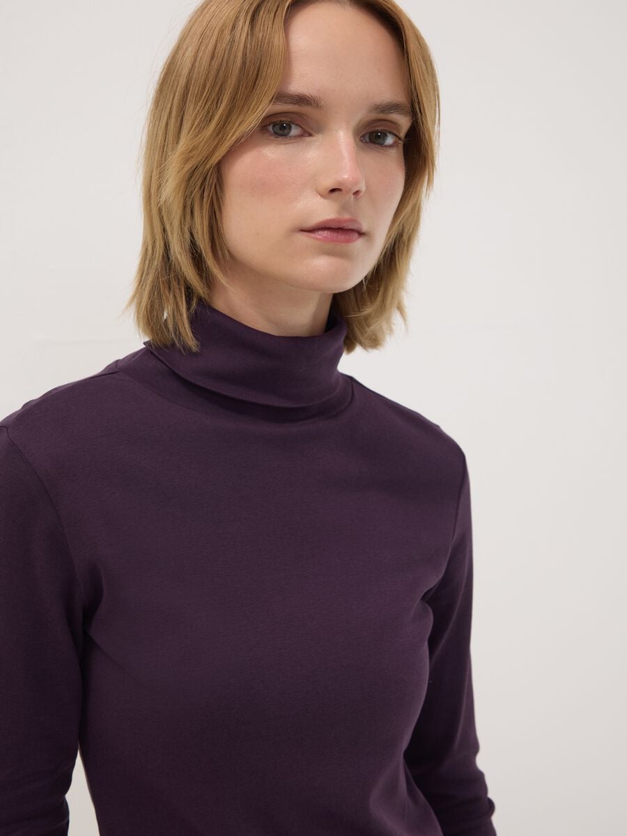 Maglia viola in puro cotone con girocollo a maniche lunghe_2