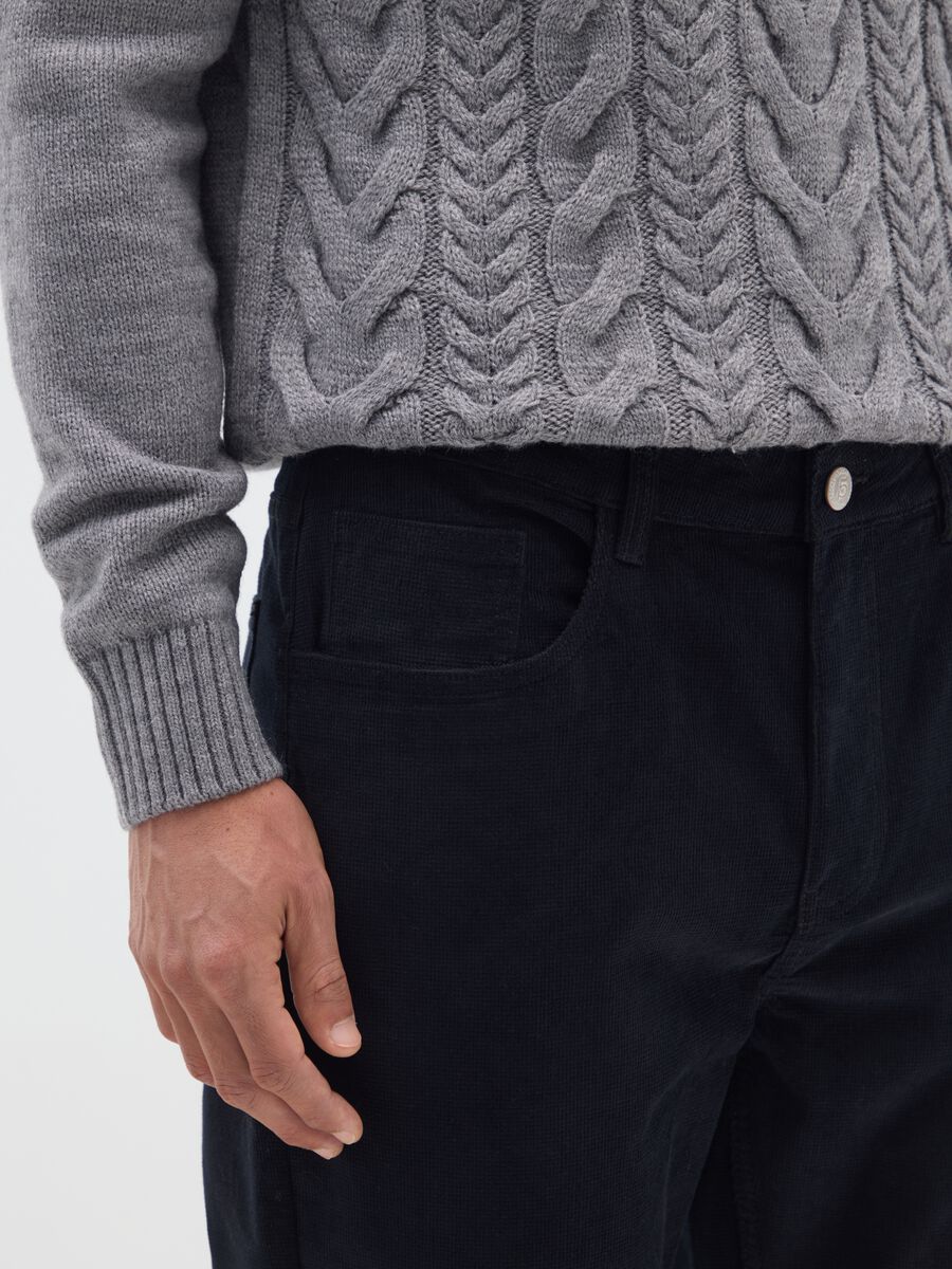 Black Slim Fit Stretch Cotton Trousers_3