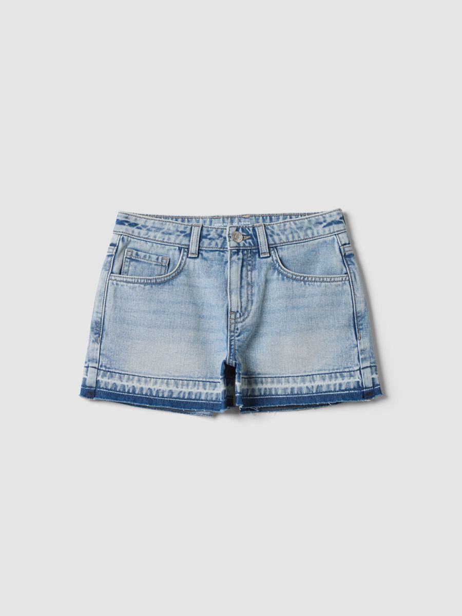 Shorts denim blu in puro cotone da ragazza straight fit_0