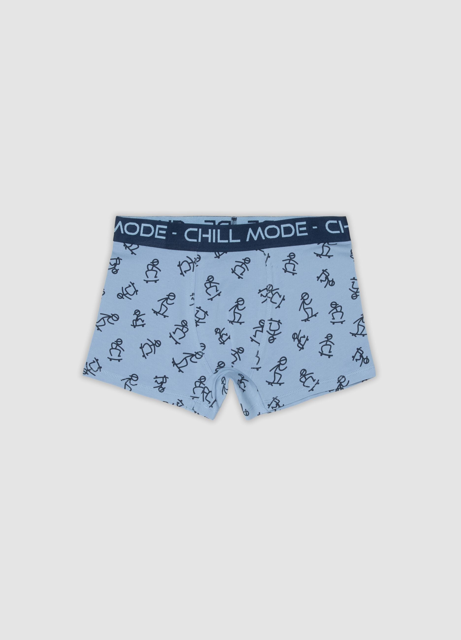 Boxer azzurro in cotone organico con stampa all over per bambino e ragazzo