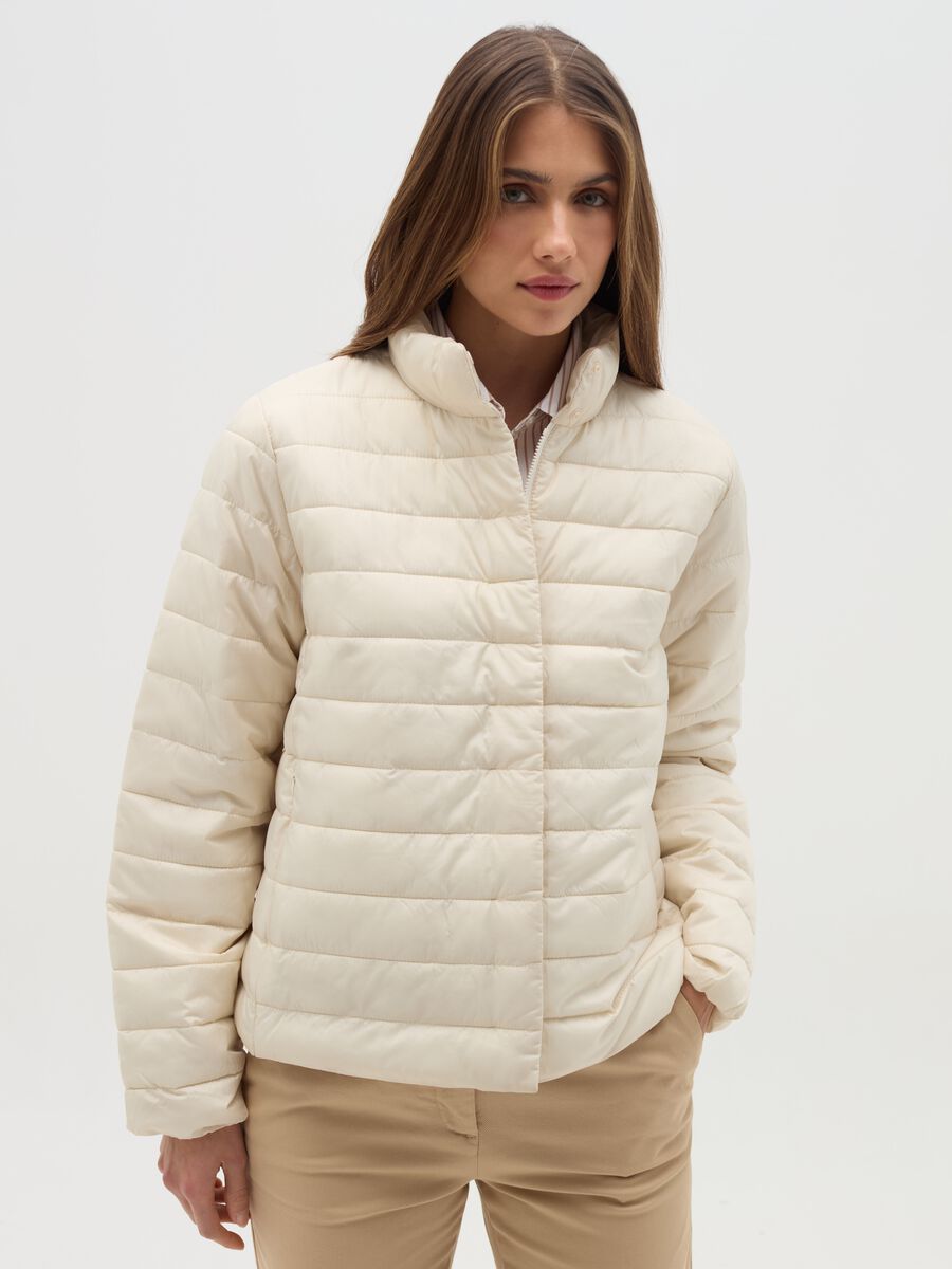 Ultralight short down jacket with high collar_0