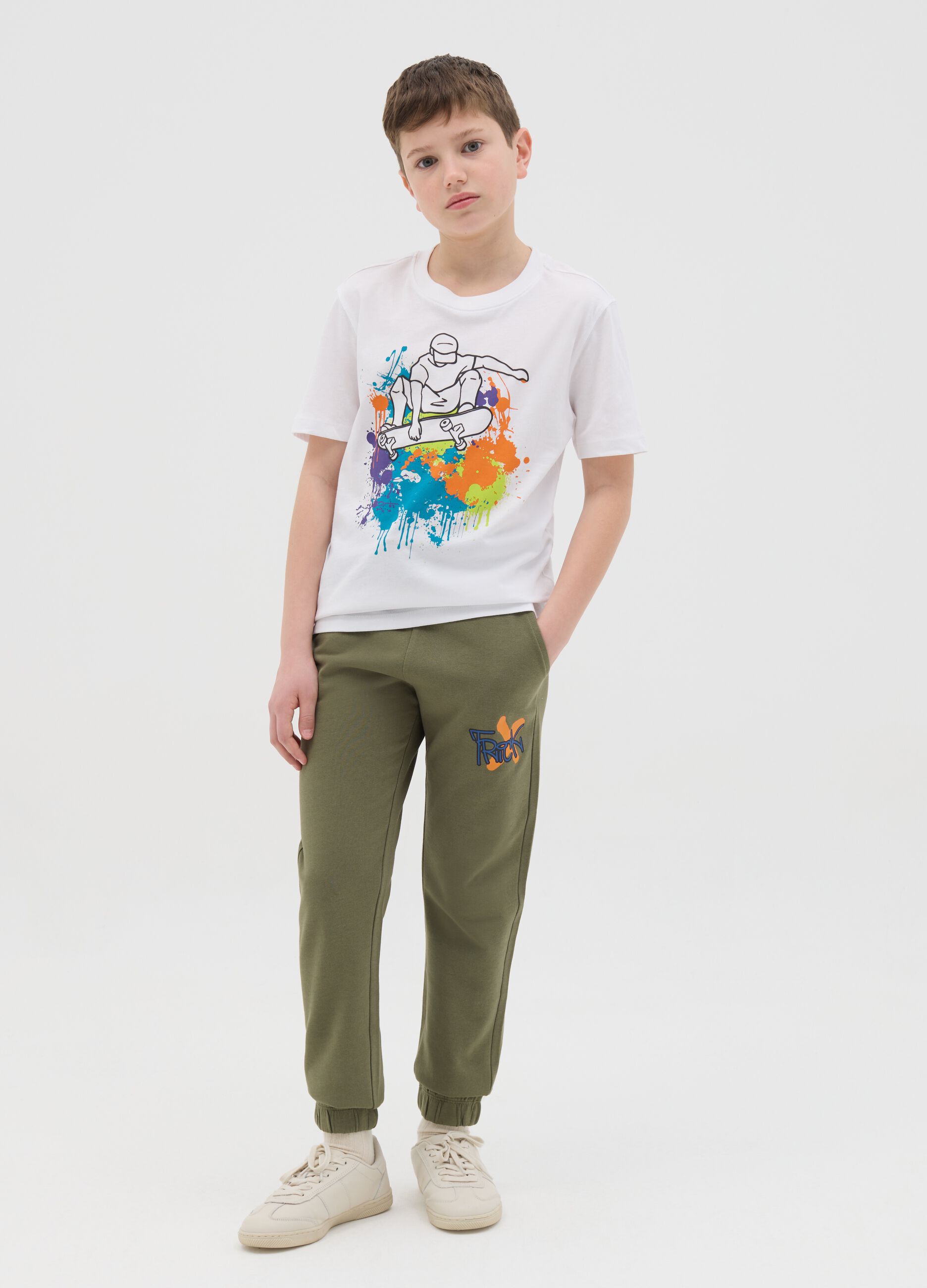 Cotton joggers with drawstring and print