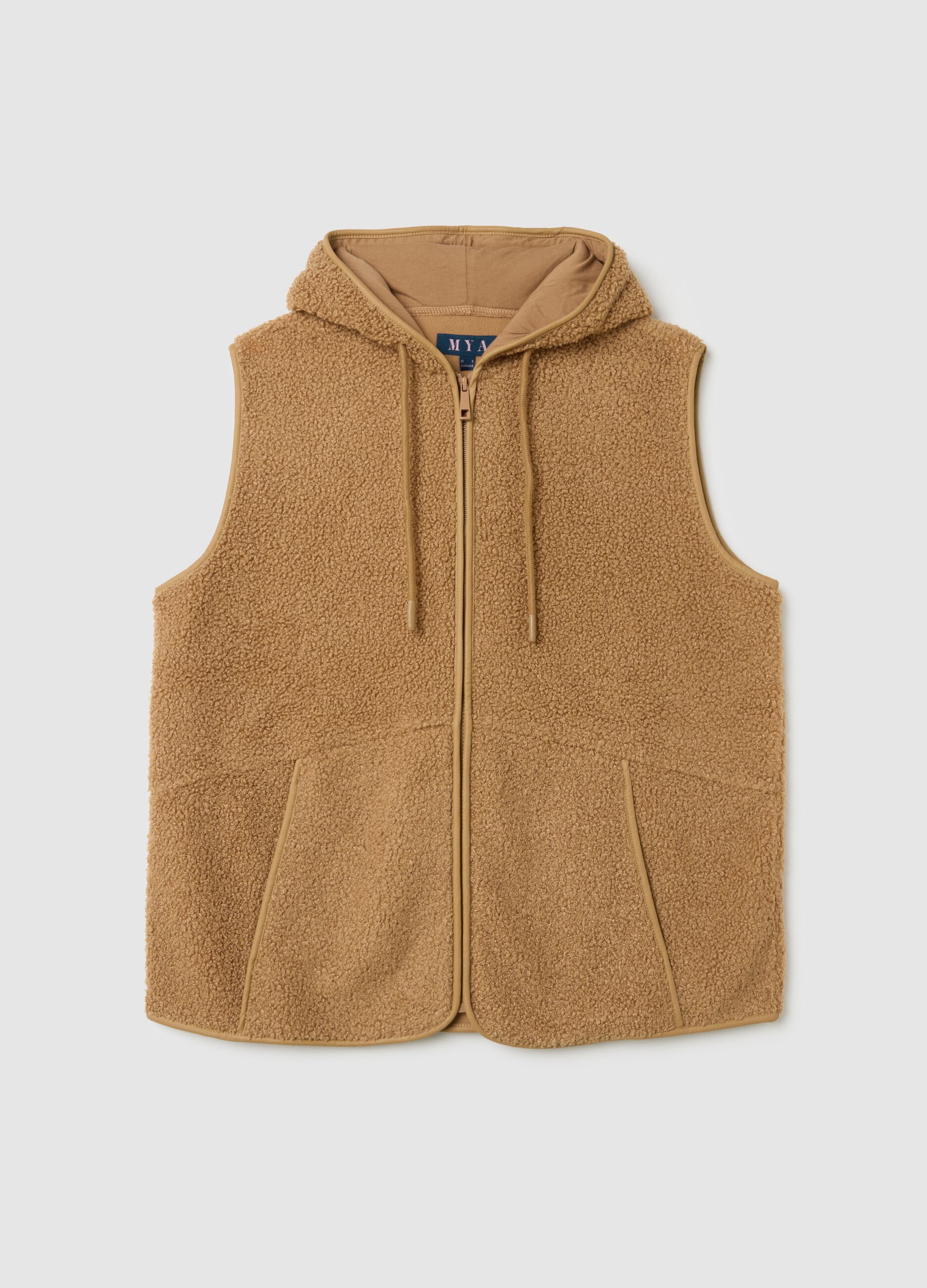 Brown regular fit gilet with zip and hood