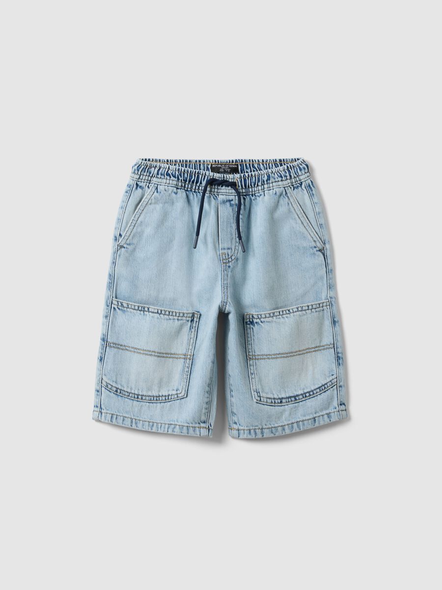 Shorts in puro cotone denim azzurro da bambino wide leg_0