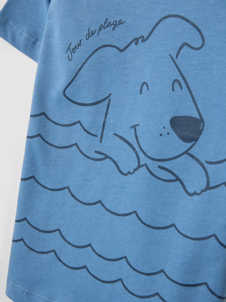T-shirt in puro cotone azzurra da bimbo regular fit con stampa cane_3