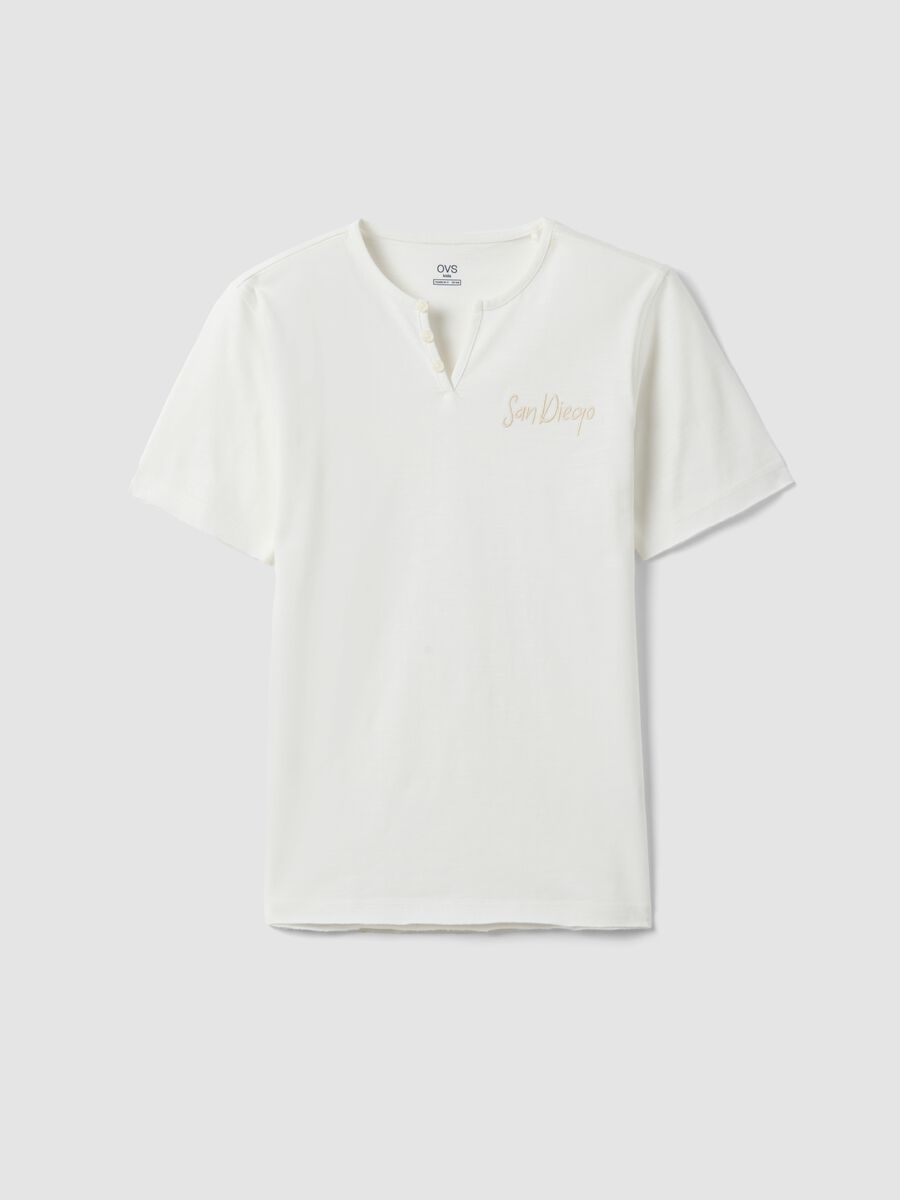 Polo in puro cotone bianca da ragazzo regular fit con collo serafino_0