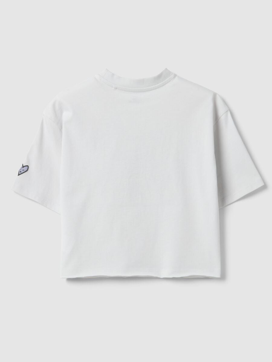 T-shirt in puro cotone bianca da ragazza boxy fit con stampa_4