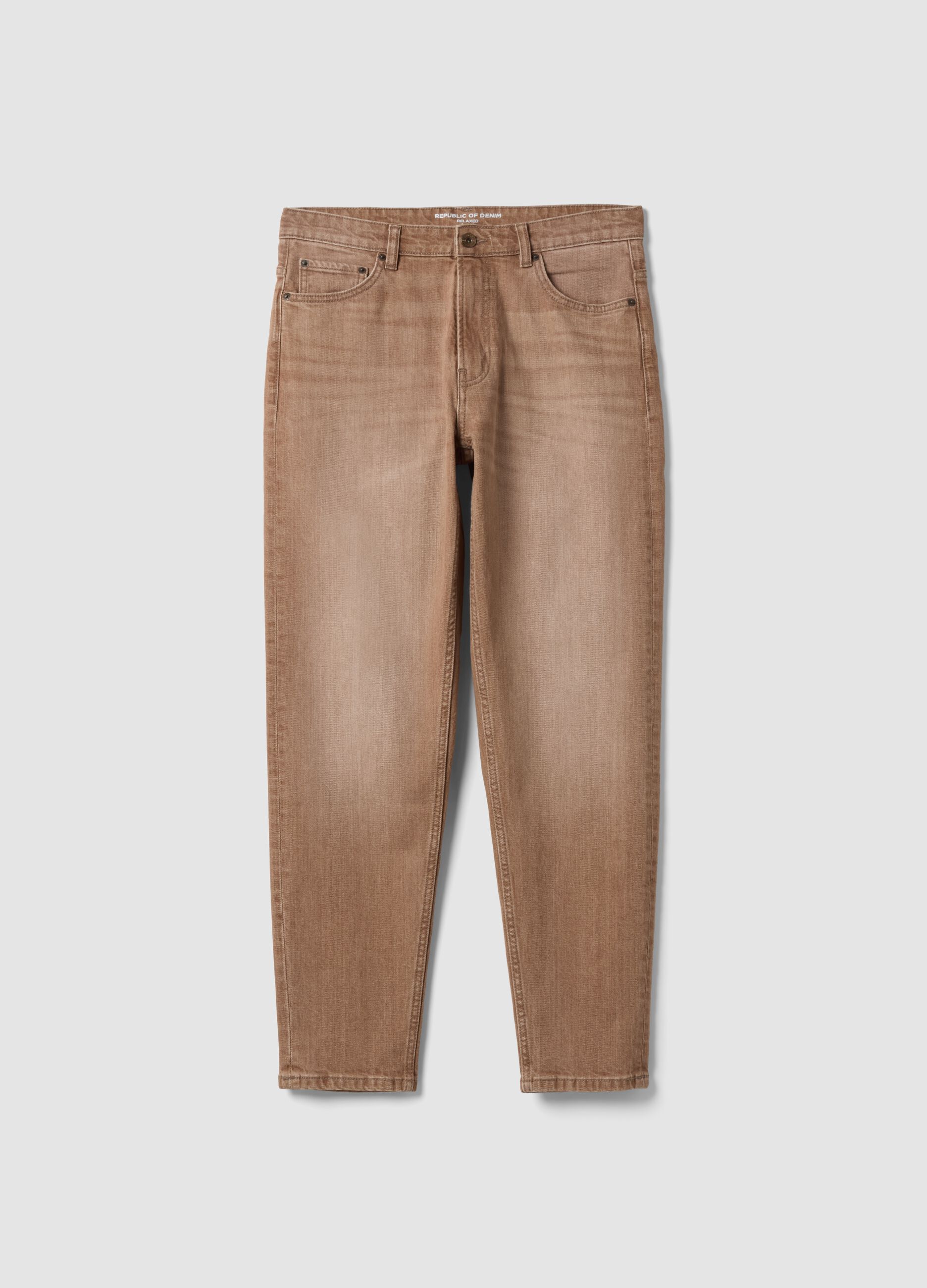 Brown denim jeans in stretch cotton, relaxed fit