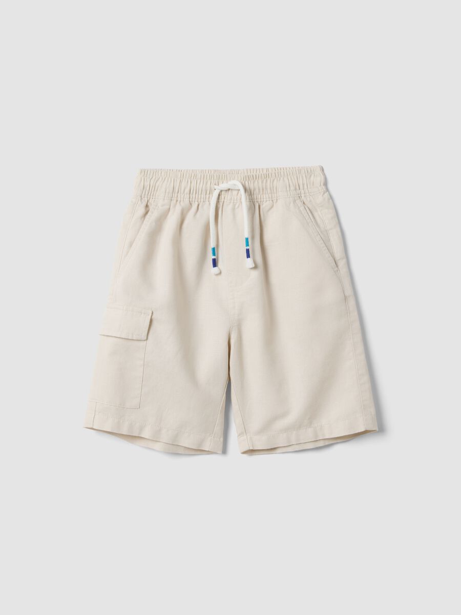 White linen-cotton blend shorts with elasticated waist, regular fit_0