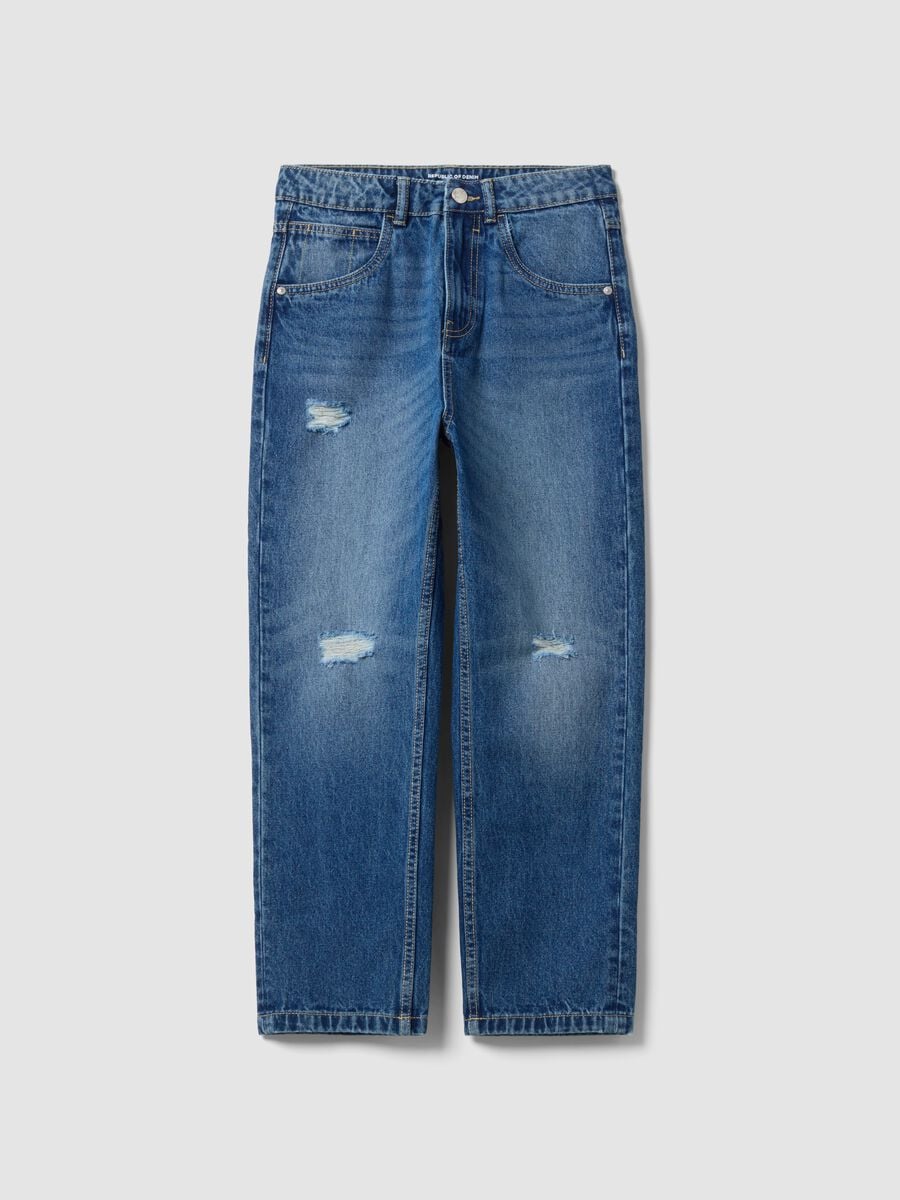 Blue baggy pure cotton ripped jeans for boys_0