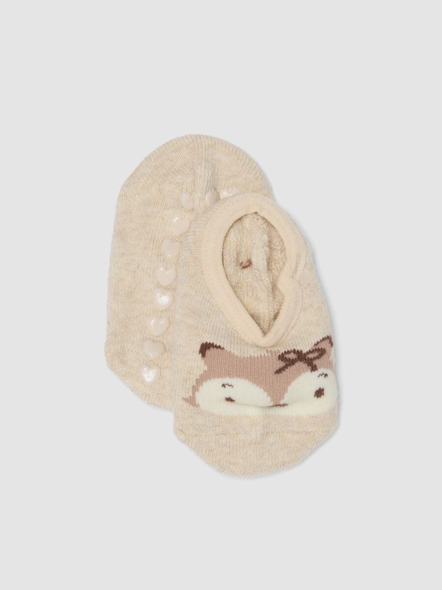 Calze antiscivolo beige in cotone organico elasticizzato per neonata_0