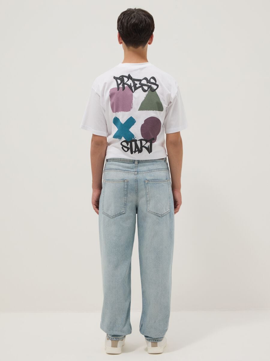 Jeans baggy in puro cotone denim azzurri da ragazzo_1