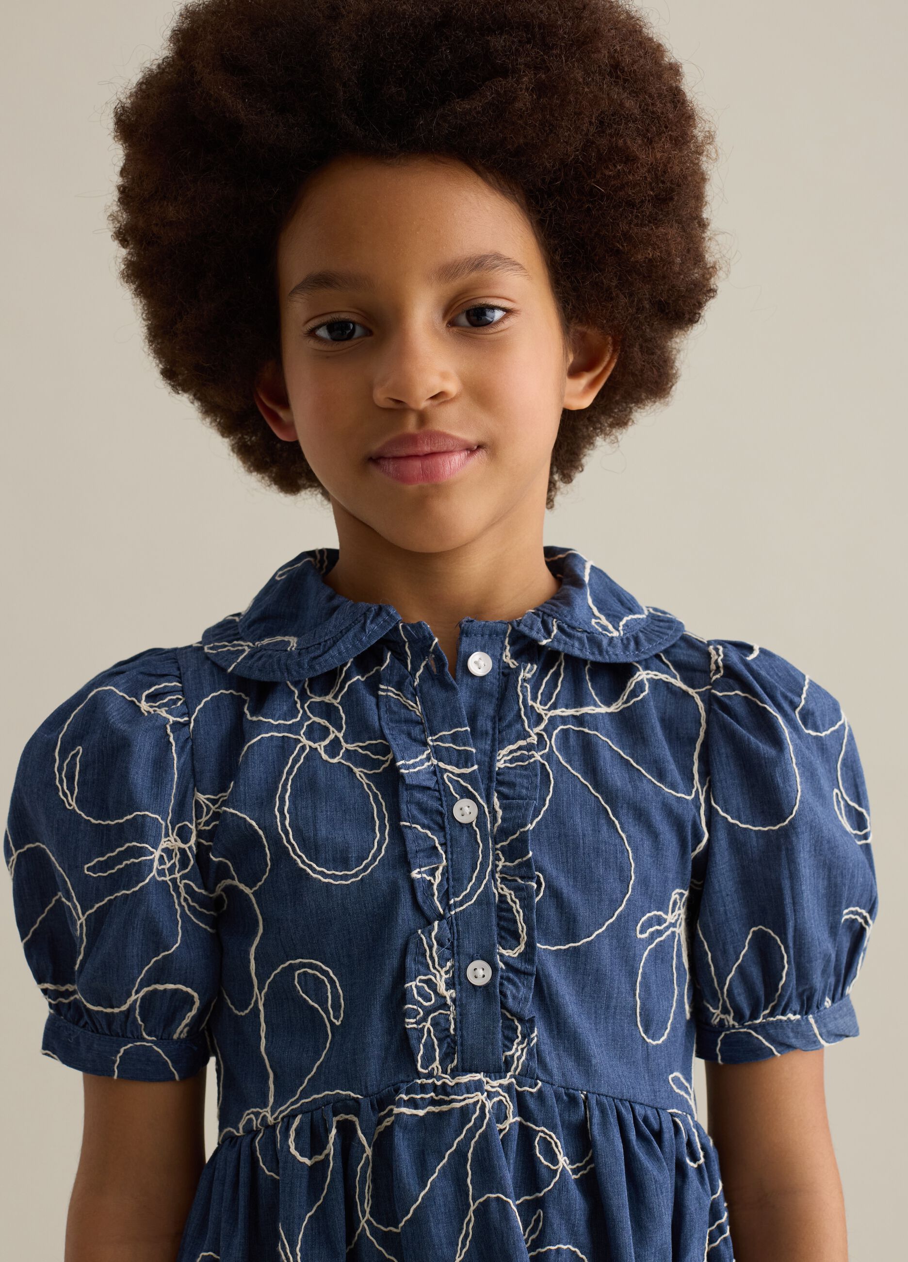 Denim dress with floral embroidery