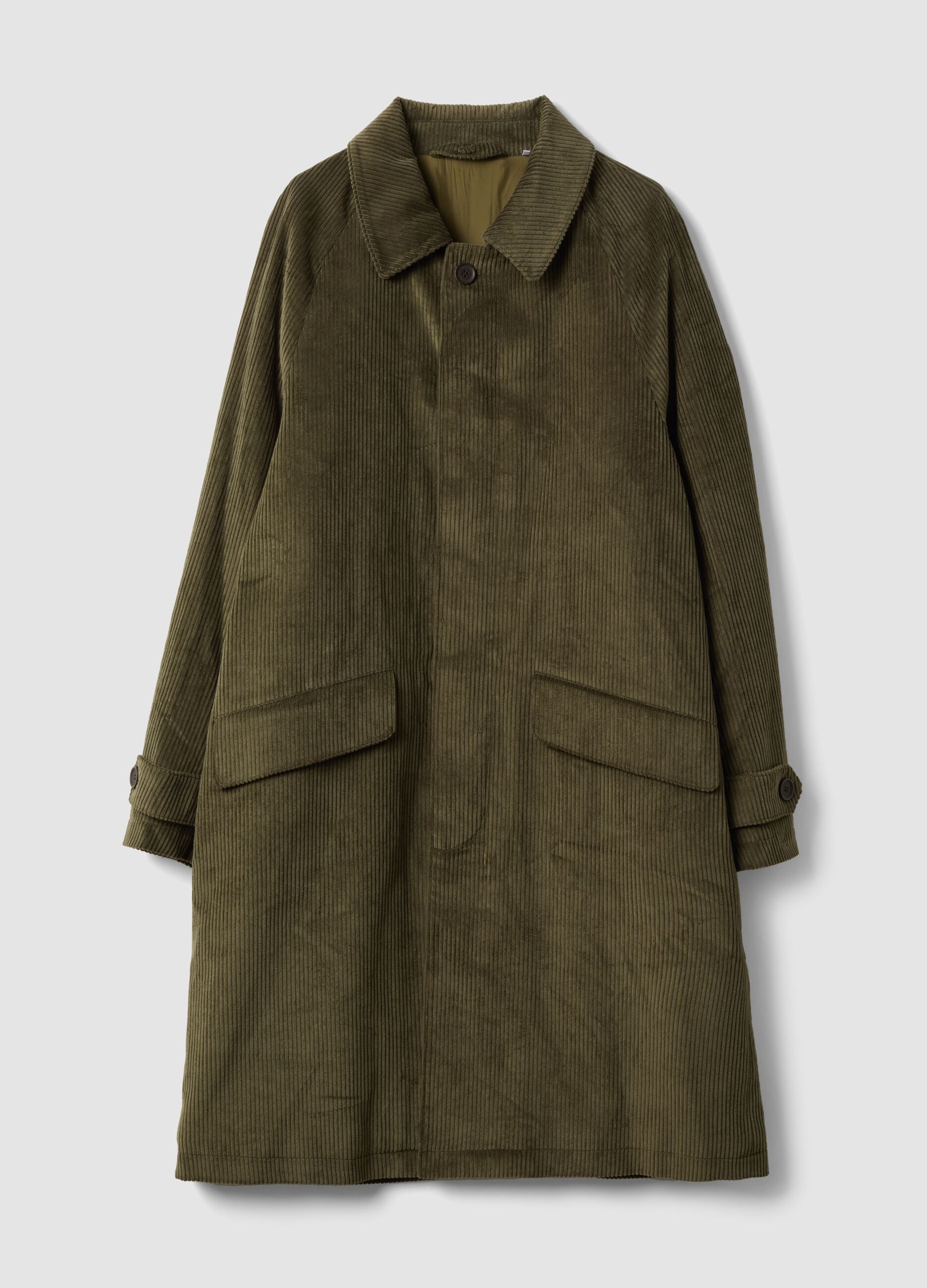 Cappotto lungo verde in puro cotone a righe