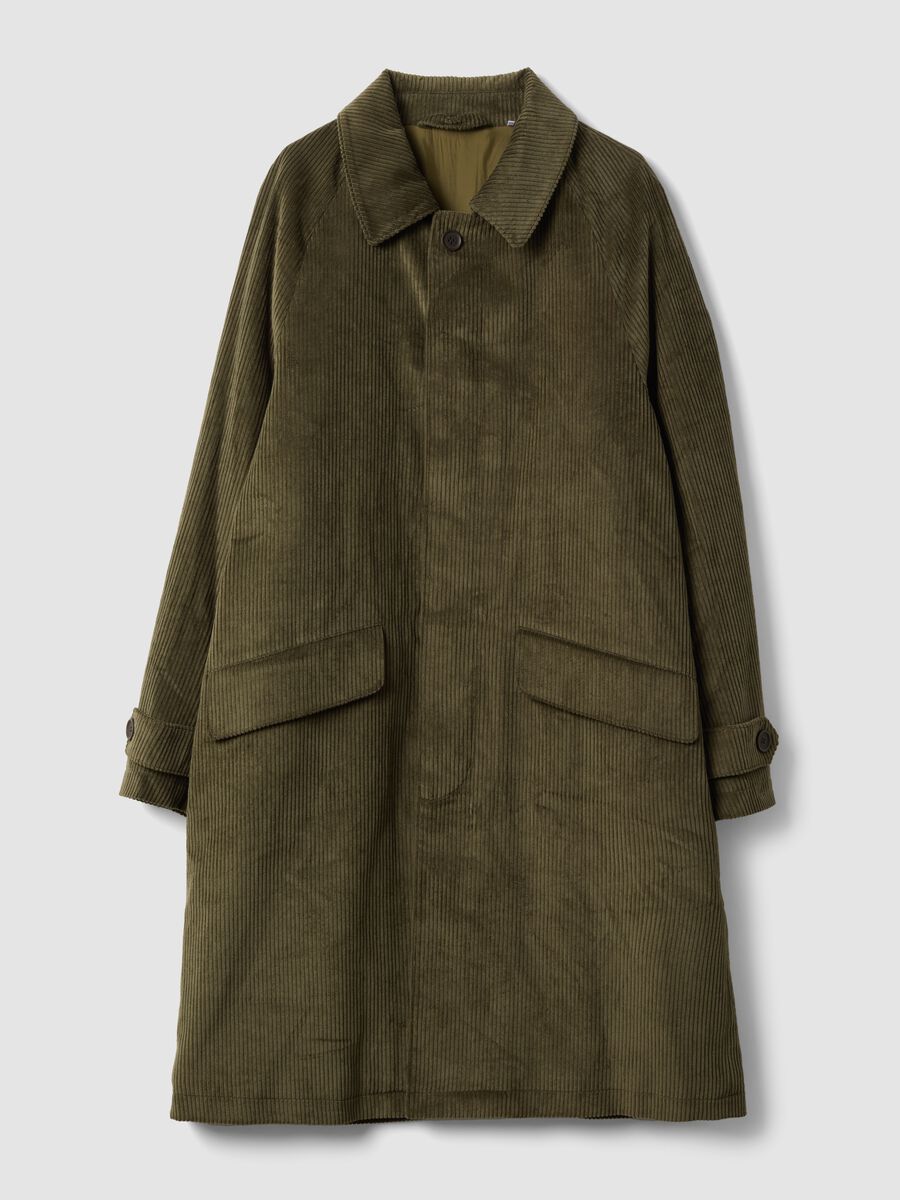 Cappotto lungo verde in puro cotone a righe_0