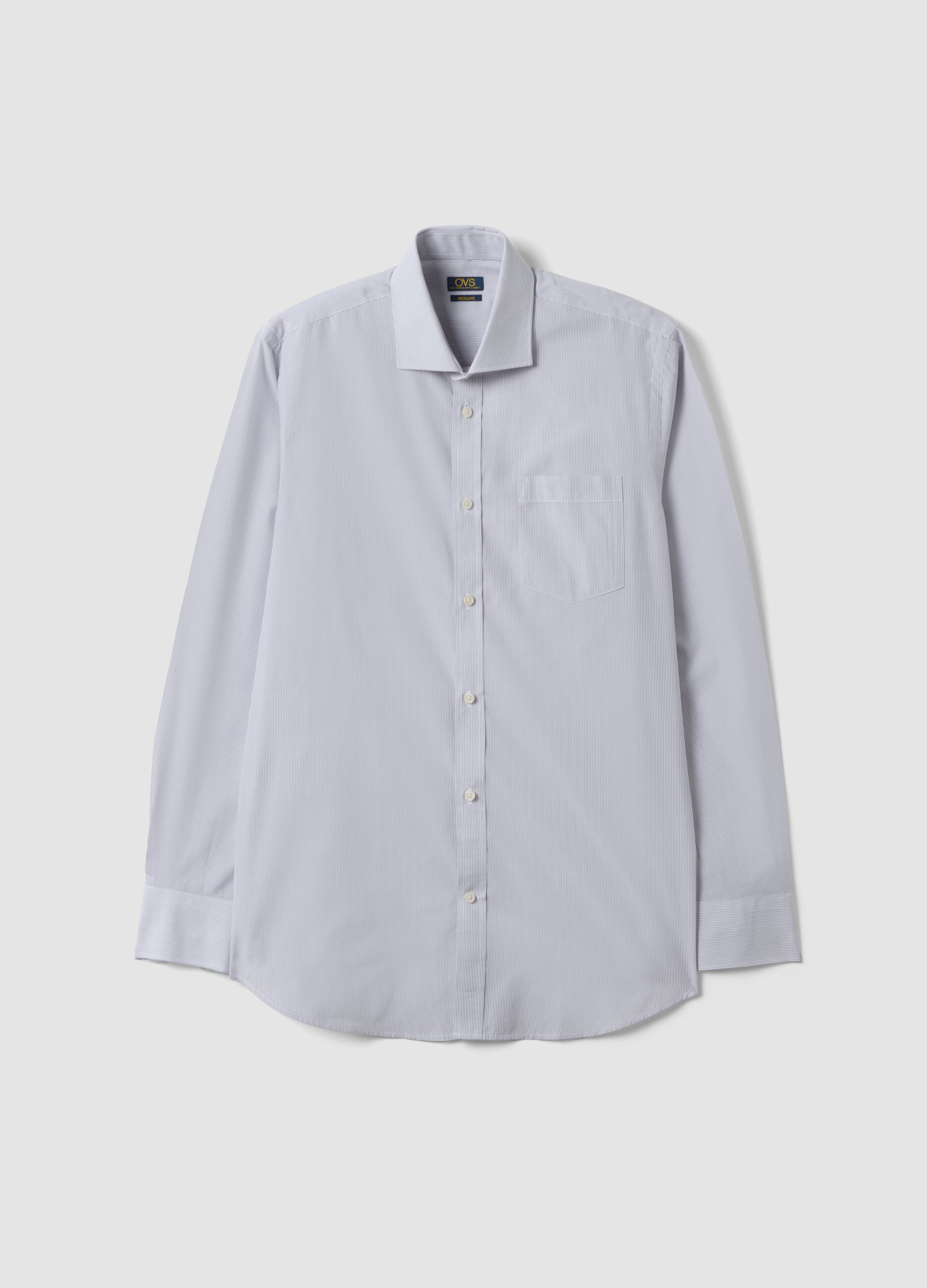 Camicia grigia in misto cotone a righe sottili easy iron regular fit