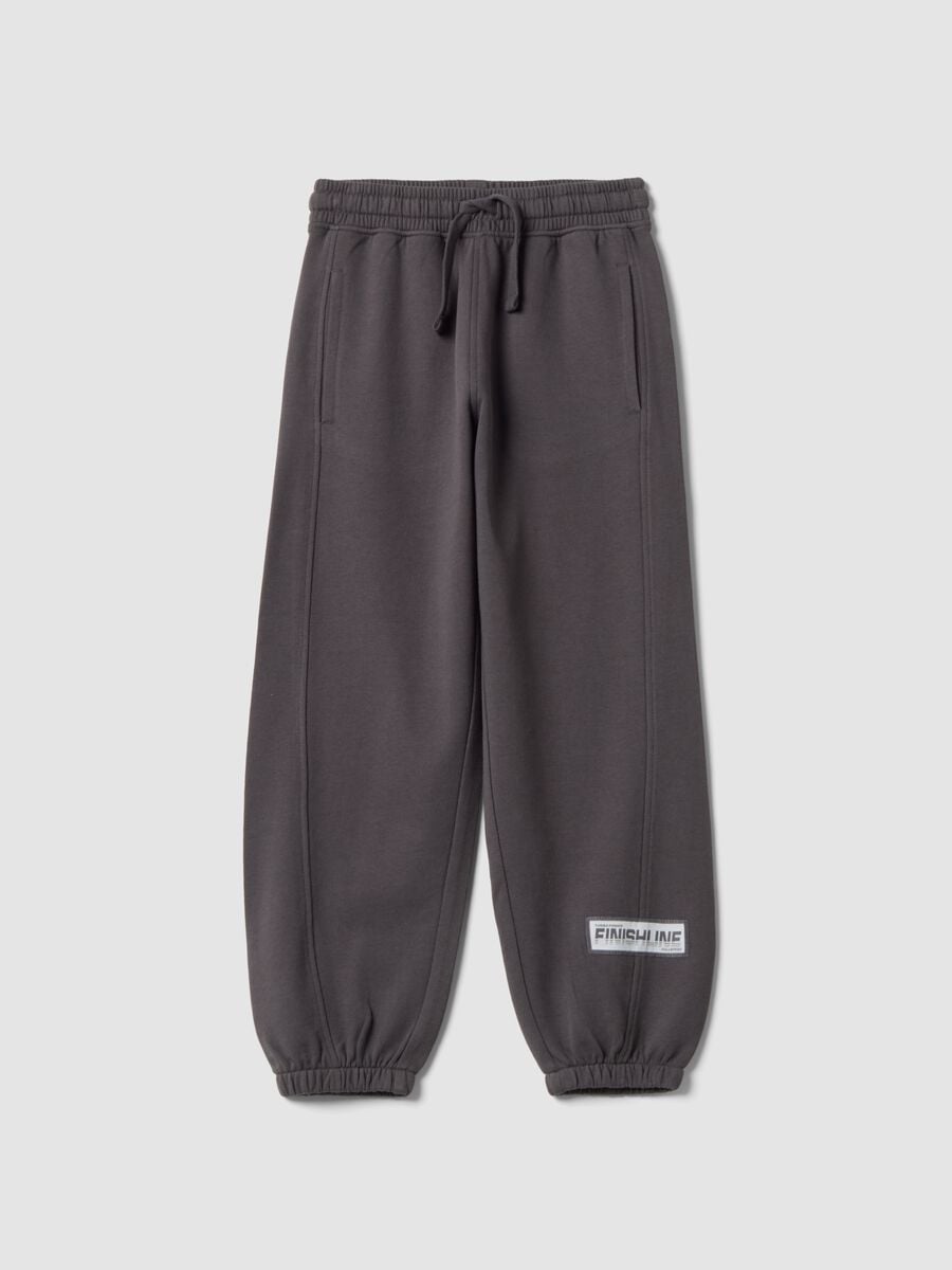 Grey pure cotton jogger trousers with elasticated cuffs_0