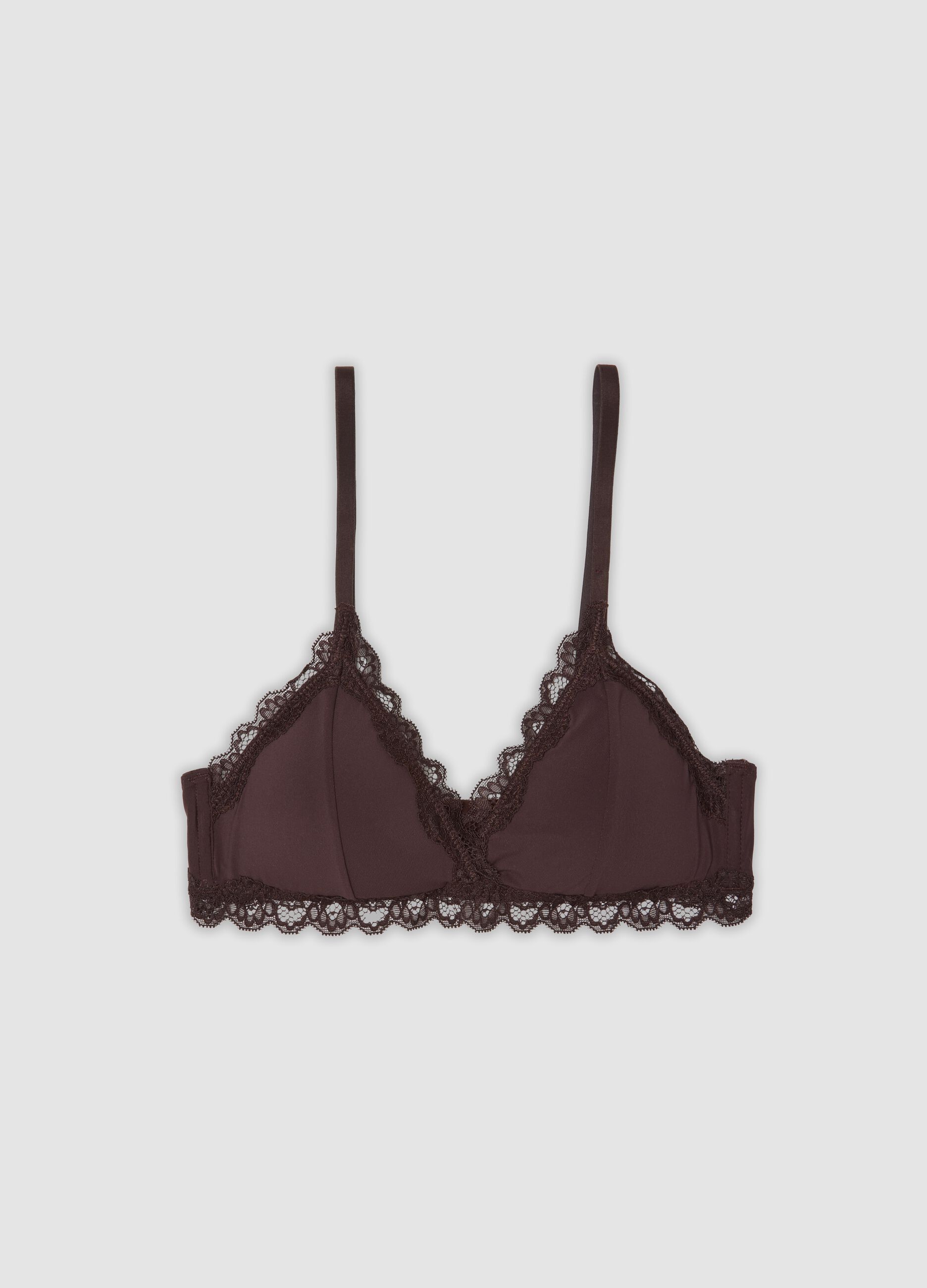 Brown stretch lace-trim bra
