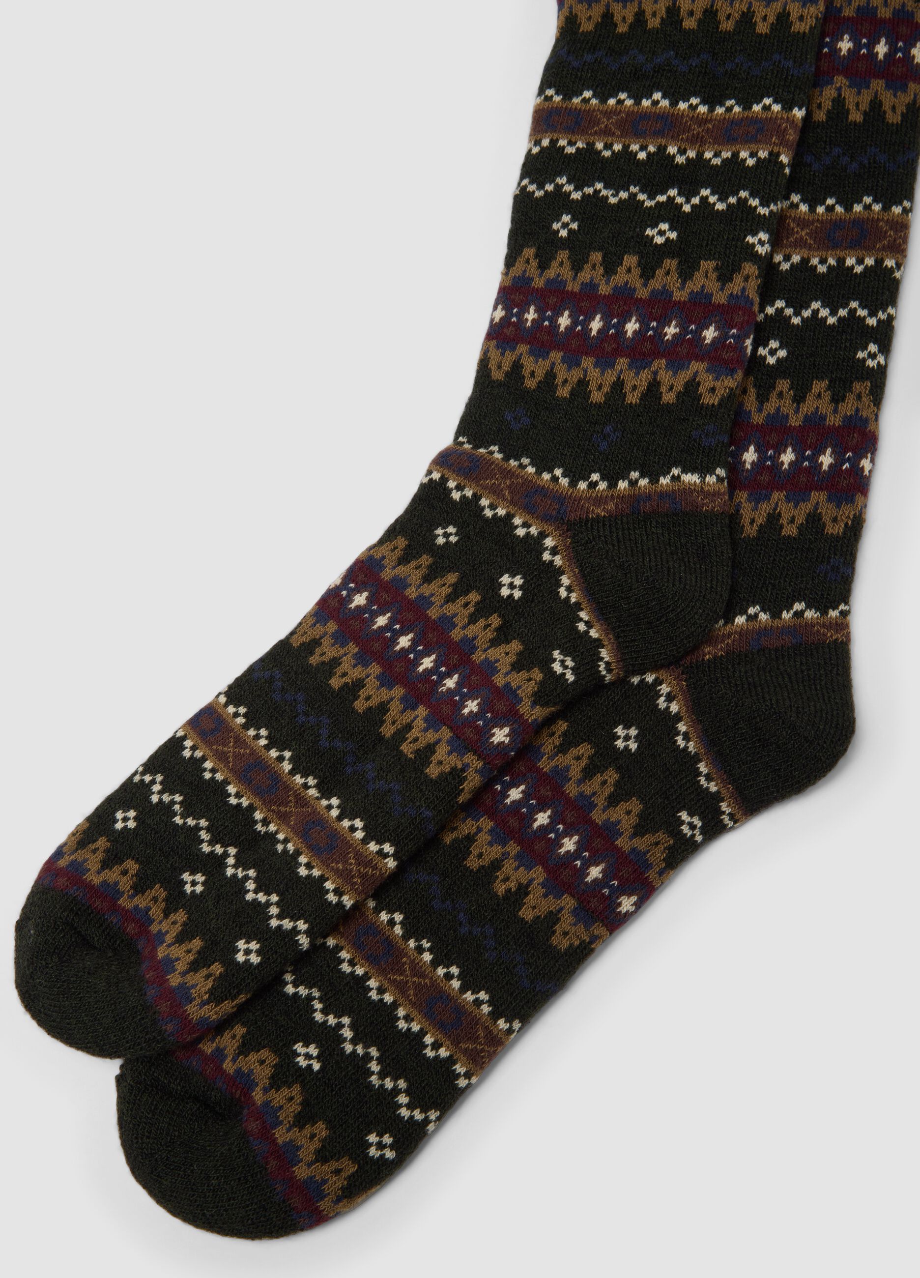 Green long cotton and stretch wool socks