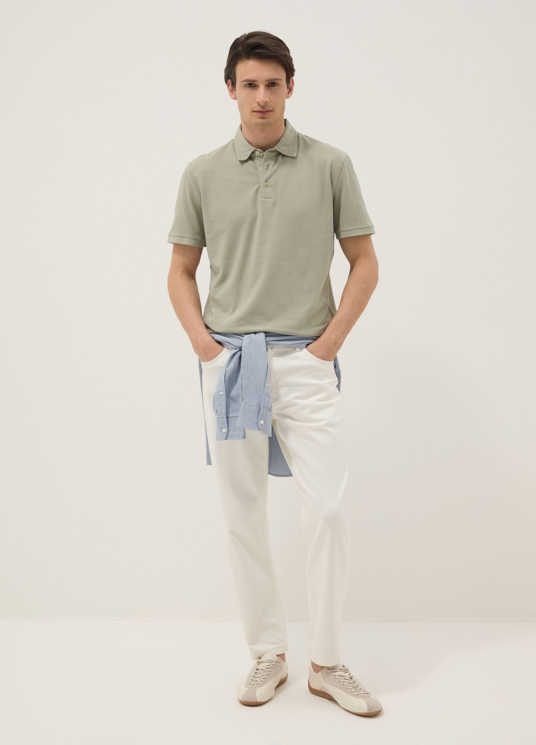 Polo verde in puro cotone a maniche corte slim fit