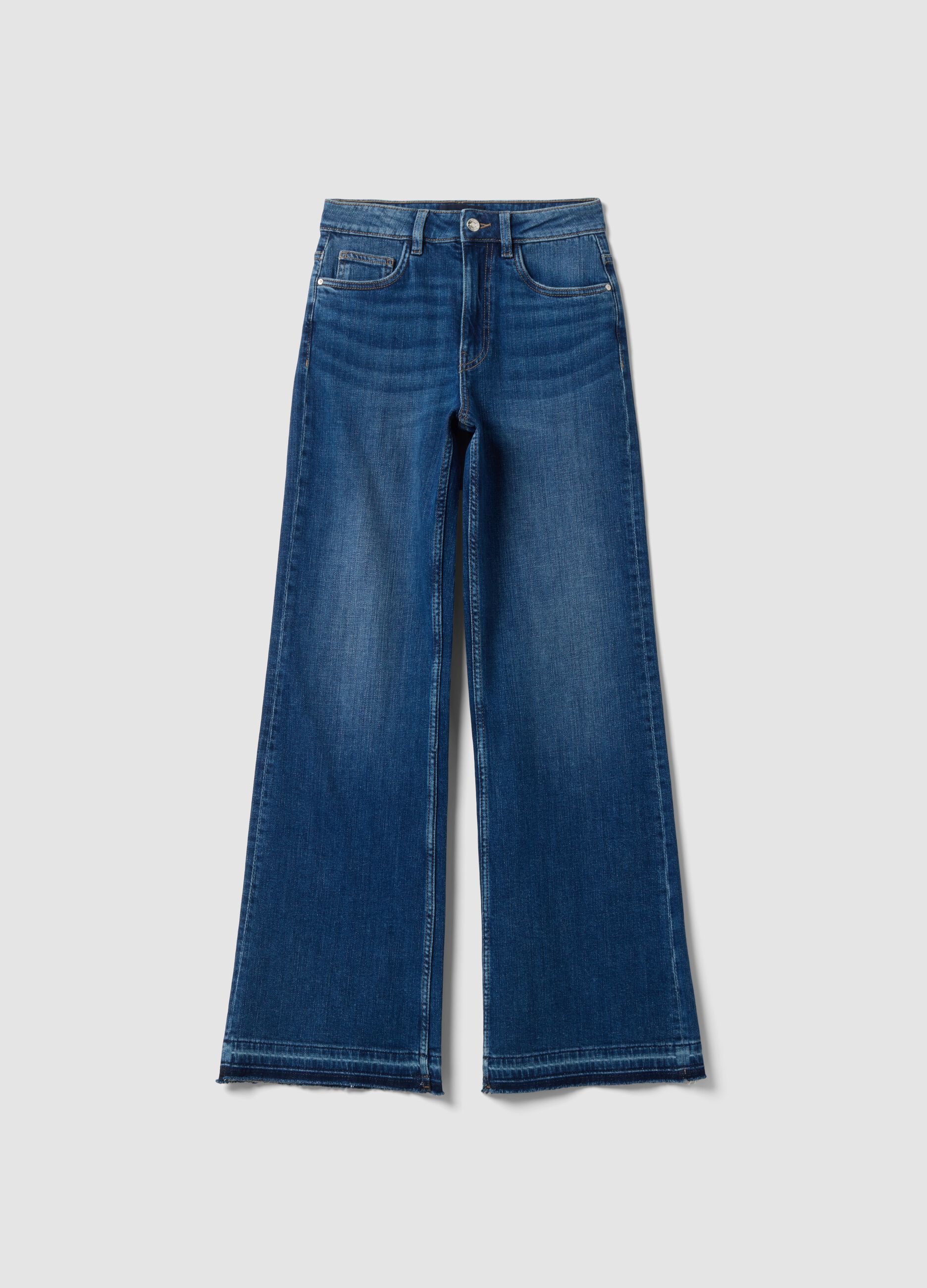 Blue wide-leg stretch cotton jeans