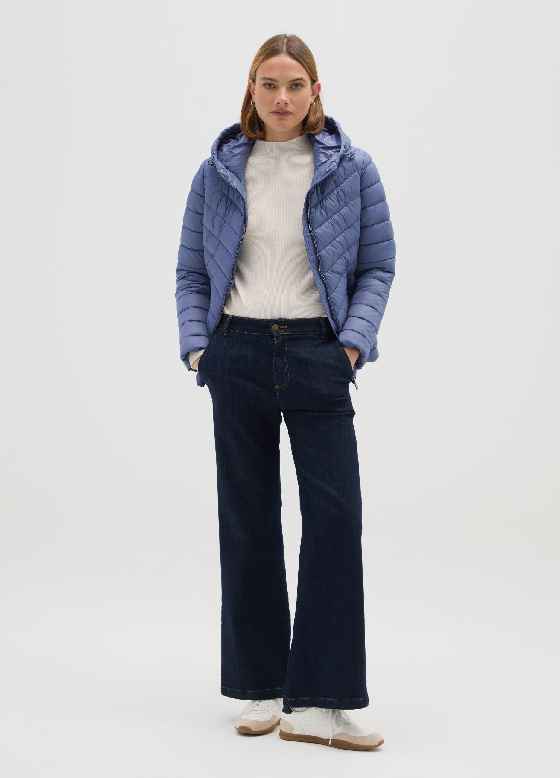 Blue padded jacket regular fit with hood