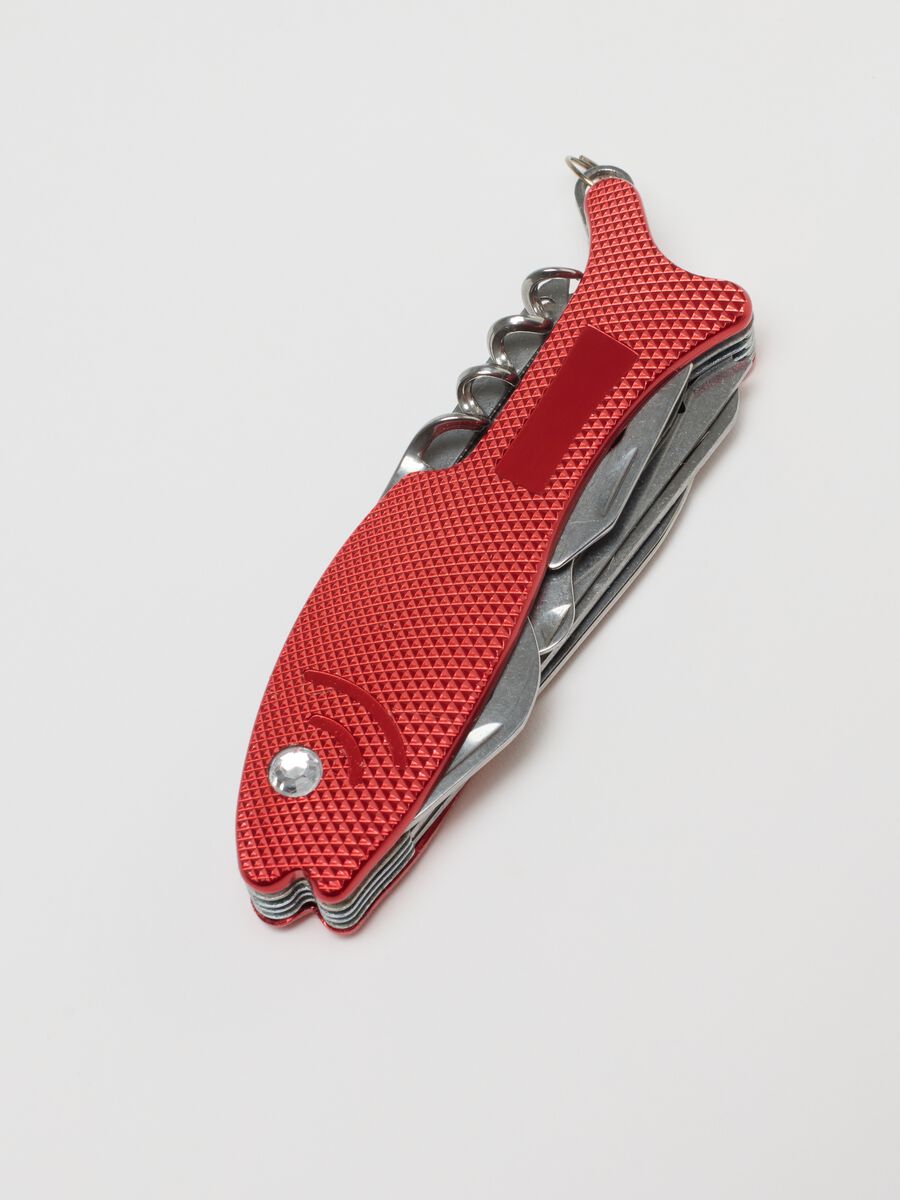 Compact red multifunction keychain in steel_1